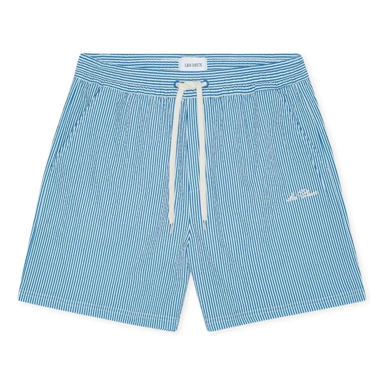 Les Deux - Stan Seersucker-gestreifte Badeshorts | Blau