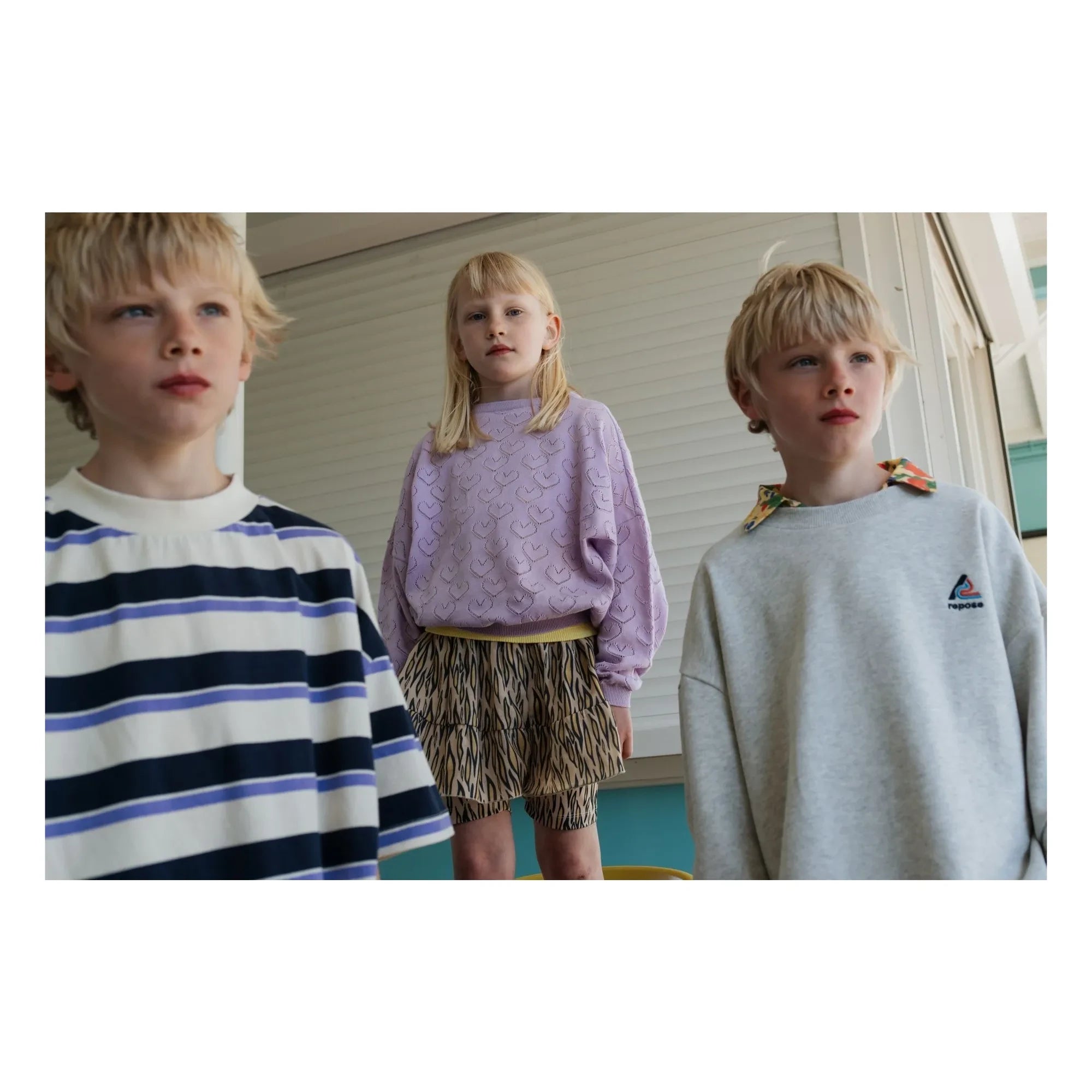 Repose AMS - Boxy Gestreiftes Bio-Baumwoll-T-Shirt | Creme
