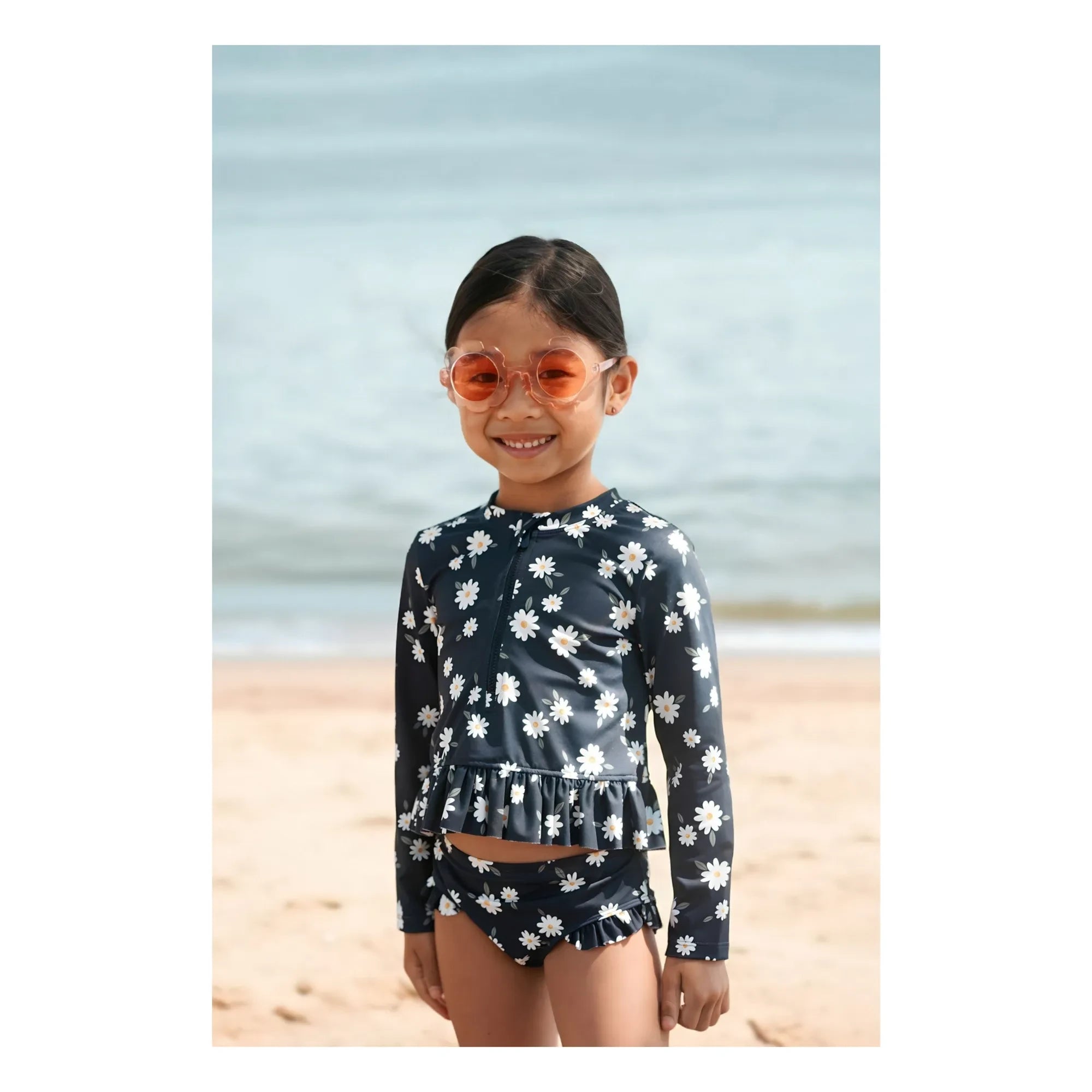 Petit Lem - Geblümtes UV-Schutz-T-Shirt und Höschen-Set aus recycelten Fasern | Marineblau