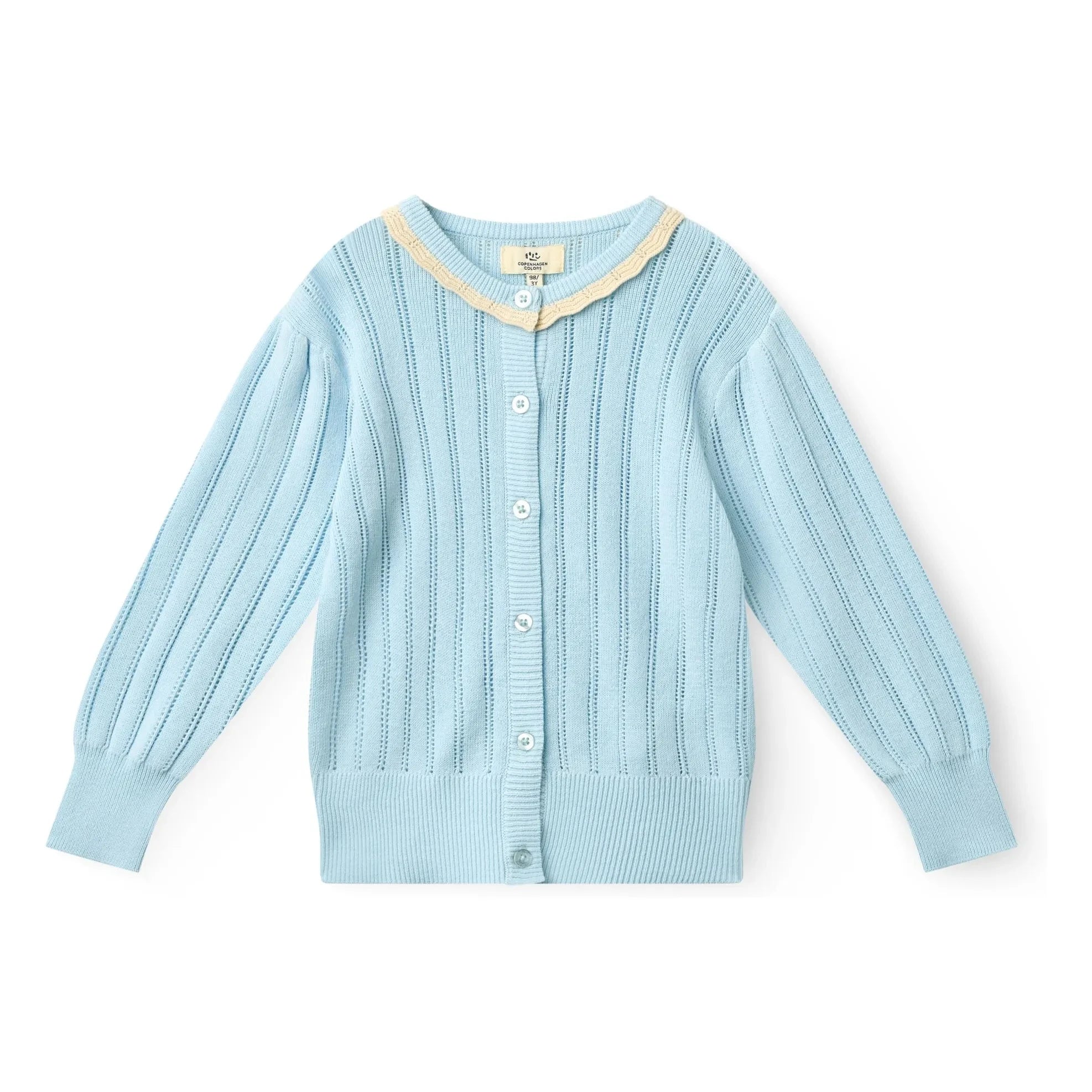 Copenhagen Colors - Strickjacke aus Pointelle-Biobaumwolle | Hellblau