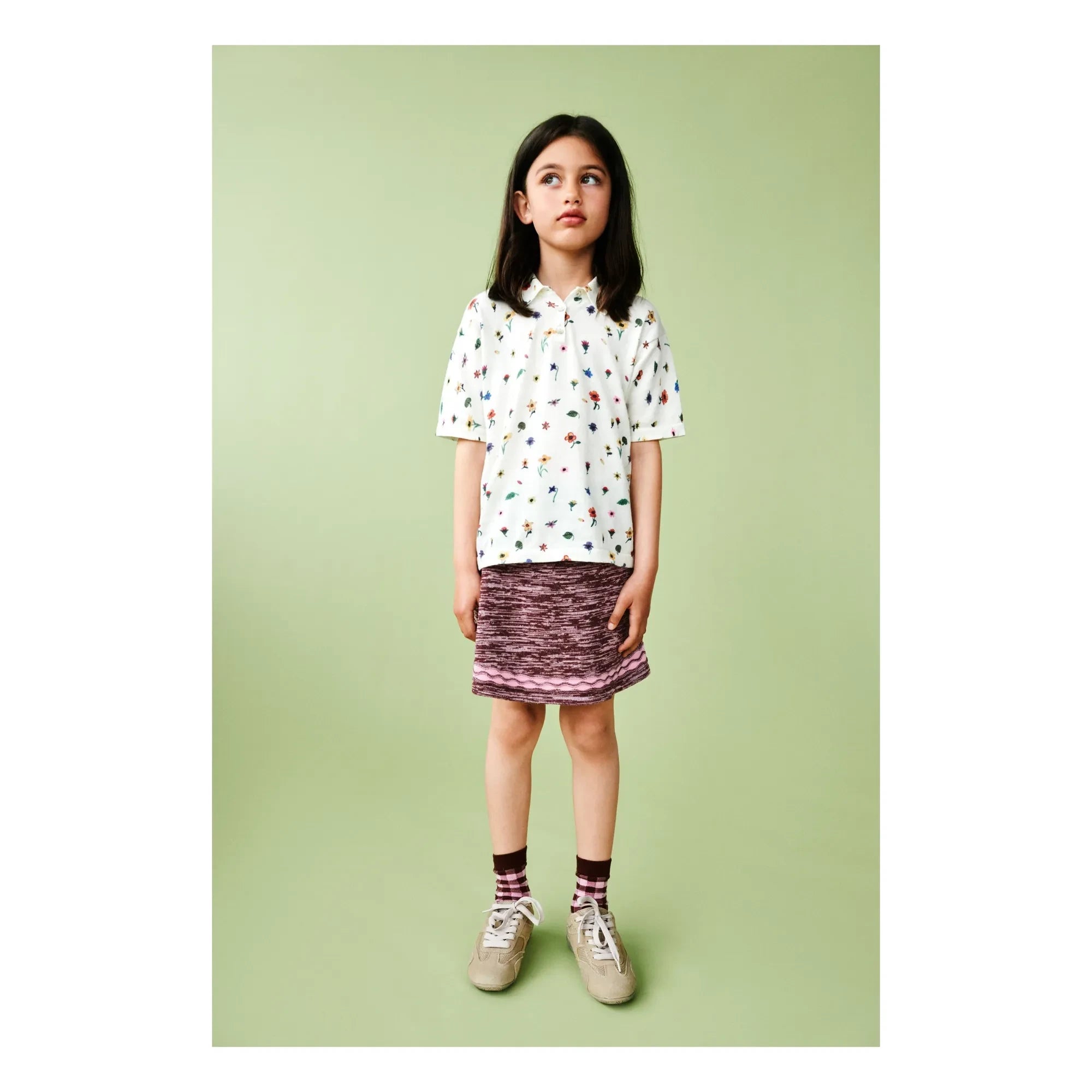 FUB - Blumenmuster Polo T-Shirt Extra Feines Netz Bio-Baumwolle | Ecru