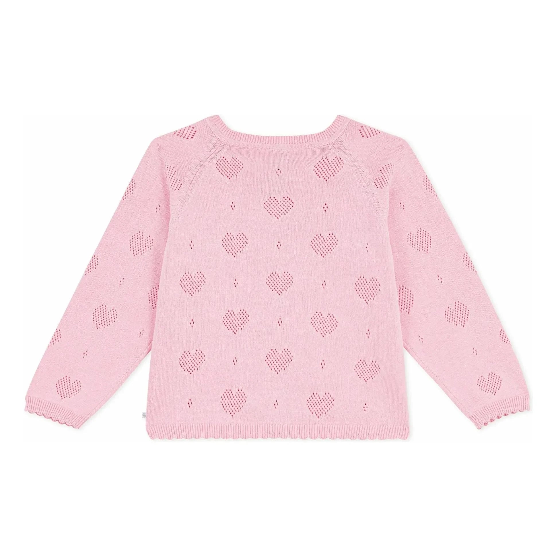 Petit Bateau – Strickjacke Ajour-Herzen aus Bio-Baumwolle | Rosa