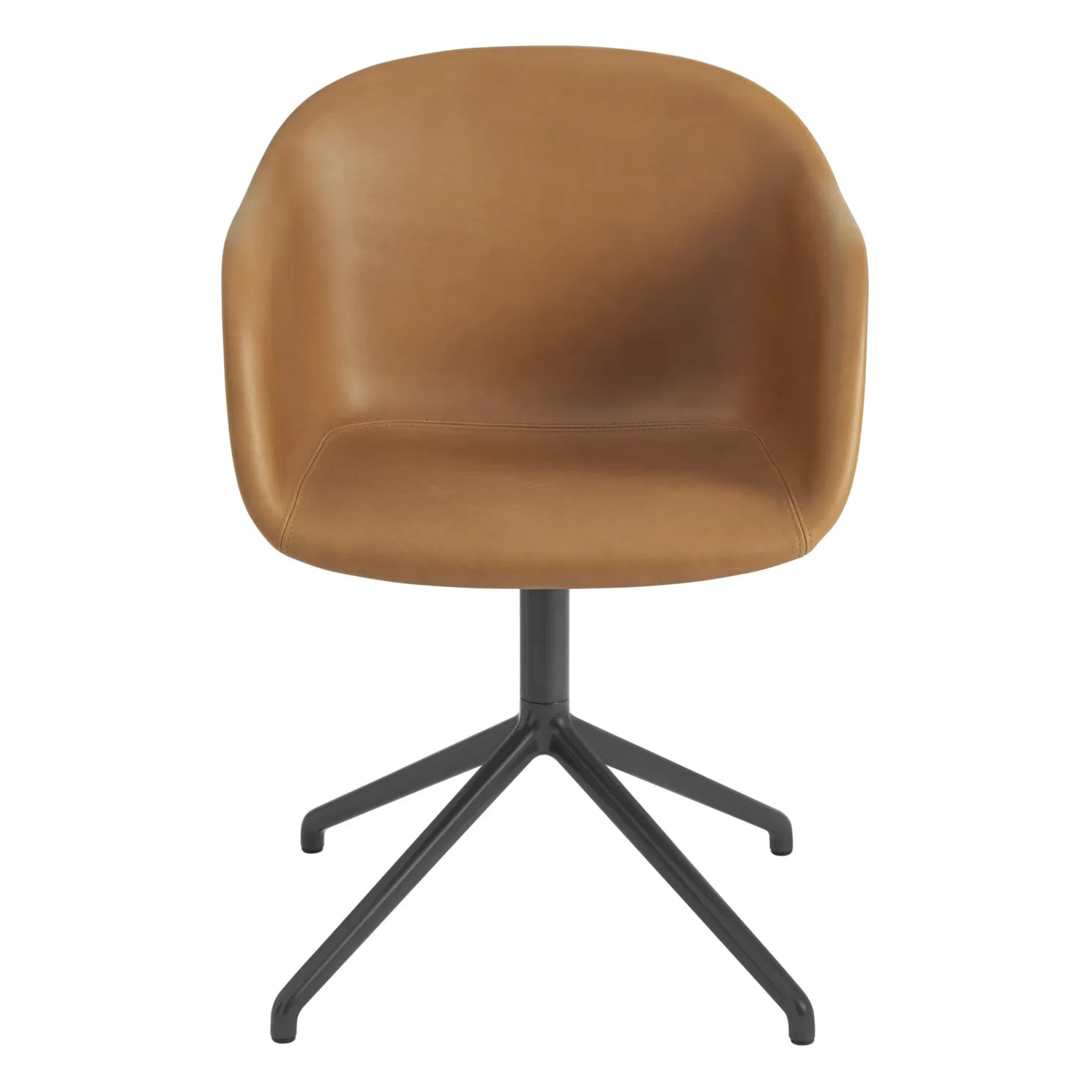 Muuto - Fiber-Lederstuhl mit Armlehnen | Cognac