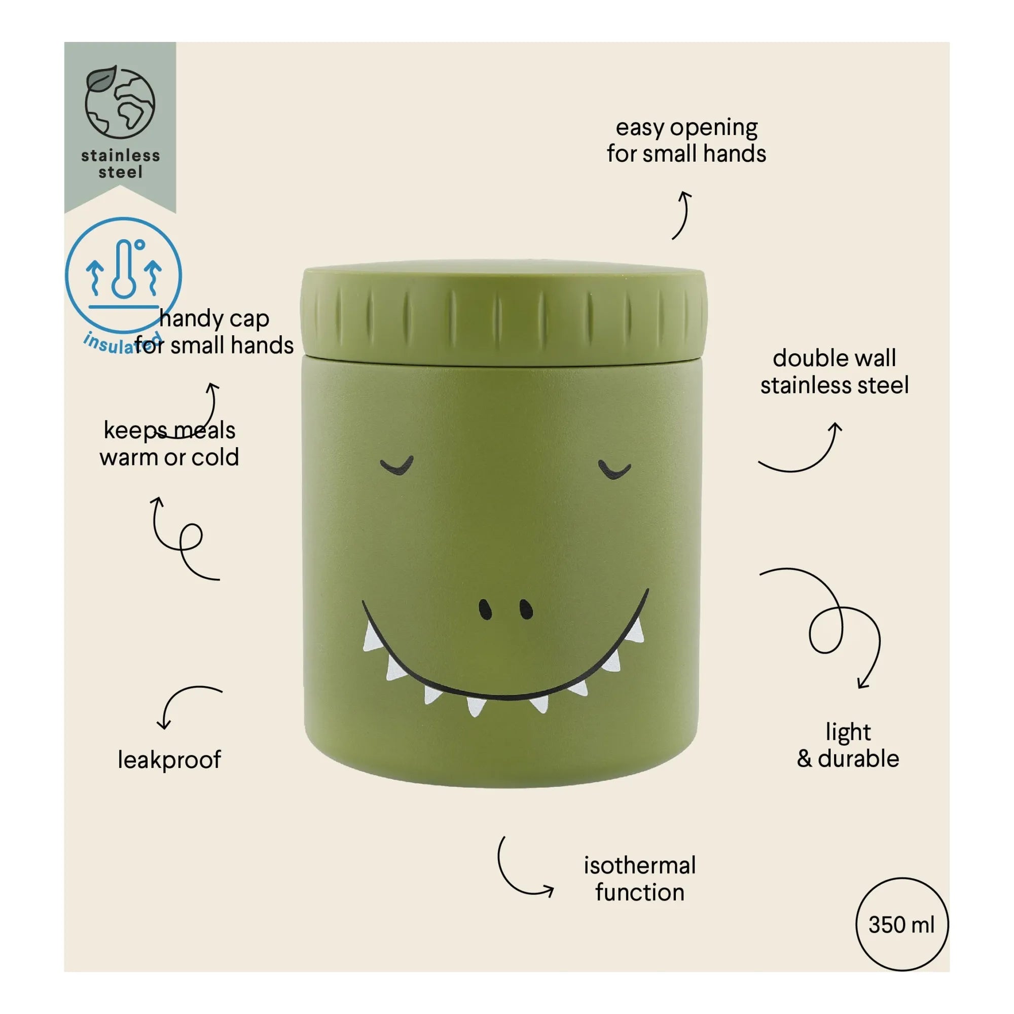 Trixie - Isolierte Brotdose 350 ml Mr Dino | Grün