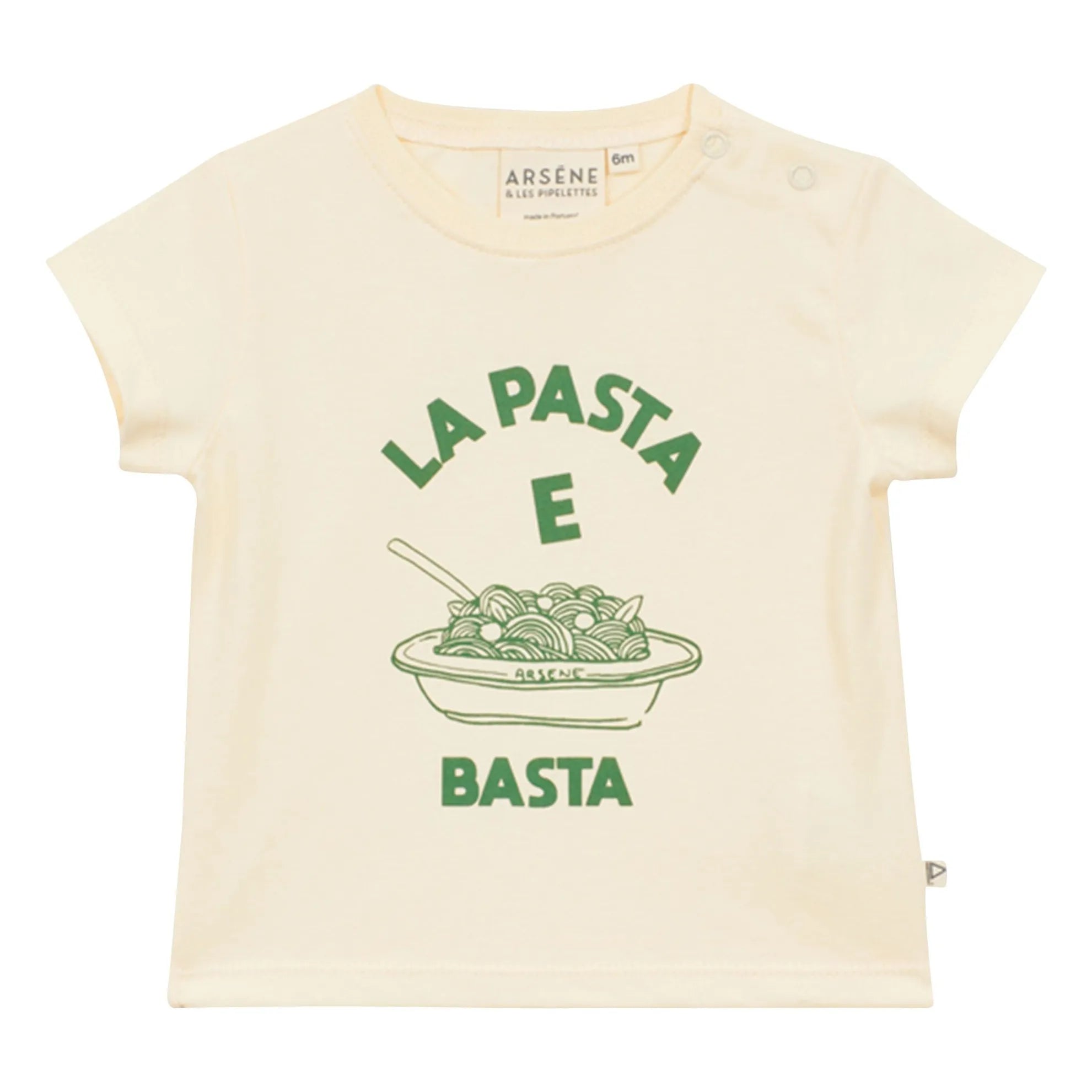 Arsène et Les Pipelettes - La Pasta E Basta Bio-Baumwoll-Baby-T-Shirt | Ecru