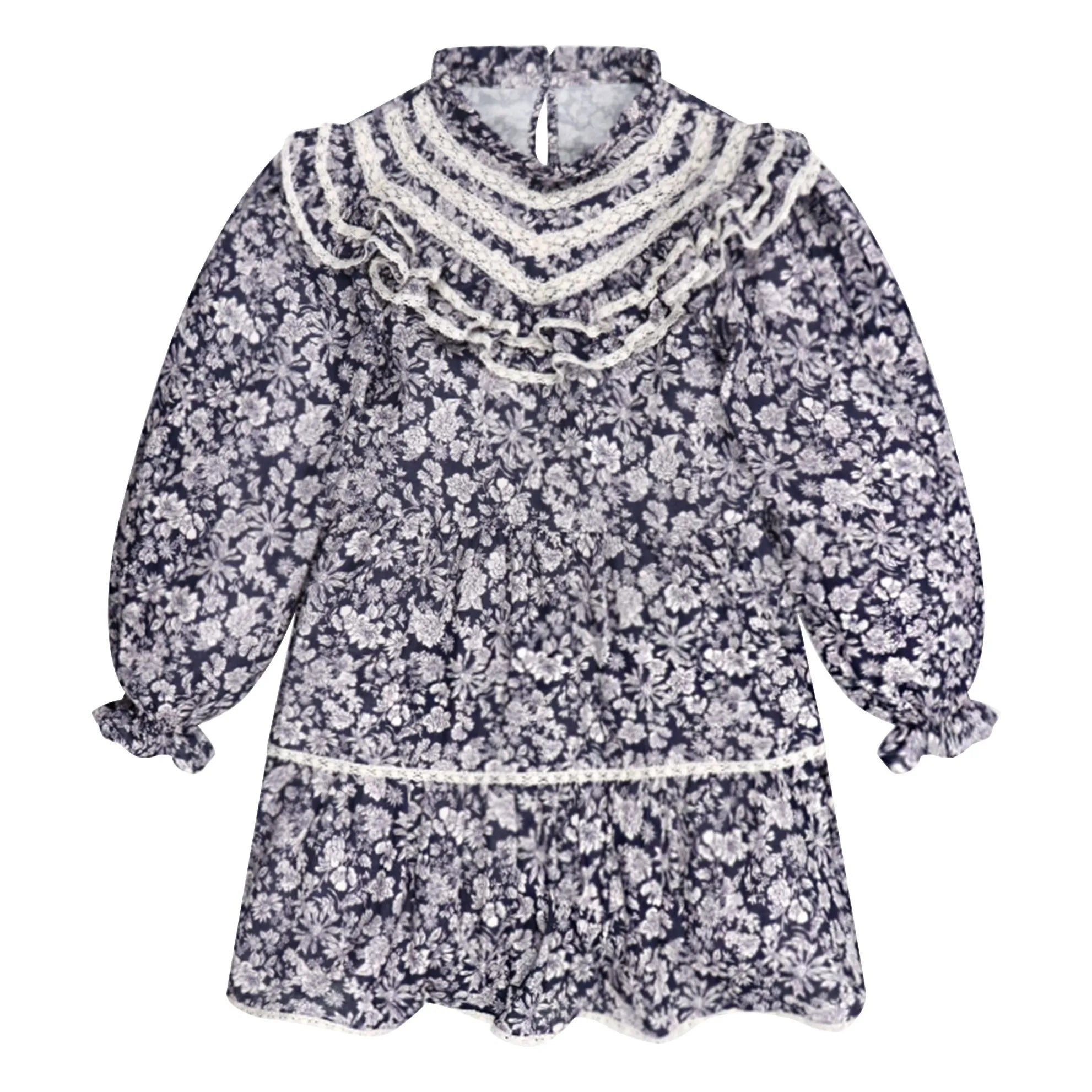 the new society - Lilth Fleurie Doppellagiges Kleid aus Baumwollgaze | Marineblau