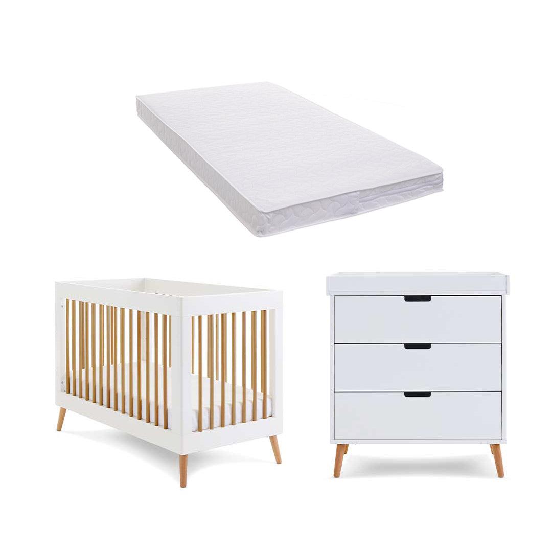 Obaby Maya Mini 2 Piece Room Set - White + Natural-Nursery Sets-Pocket Sprung Mattress- | Natural Baby Shower