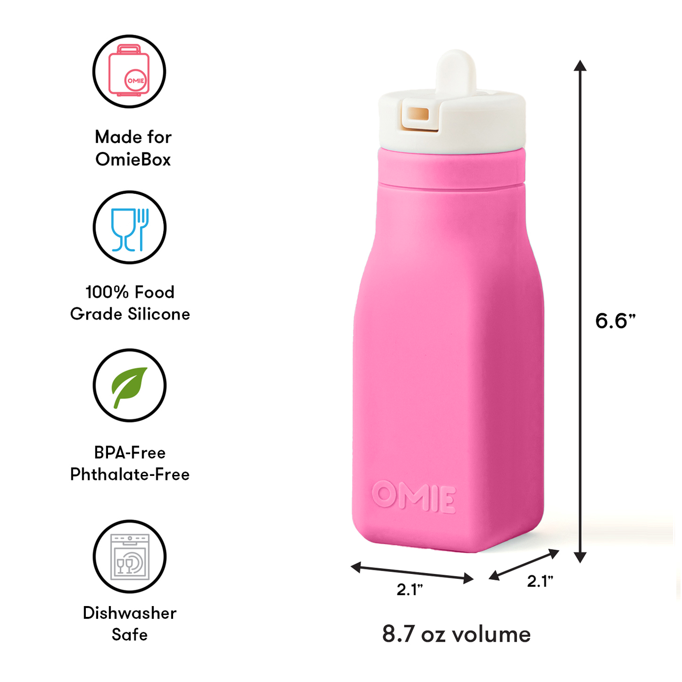 Omiebox - OmieBottle BPA-freie Silikon-Trinkflasche Rosa