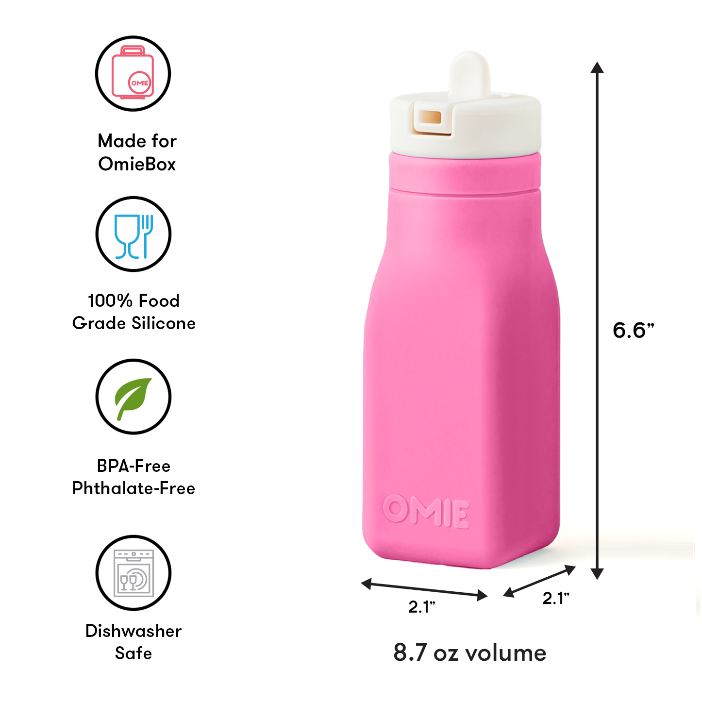Omiebox - OmieBottle BPA-freie Silikon-Trinkflasche Rosa