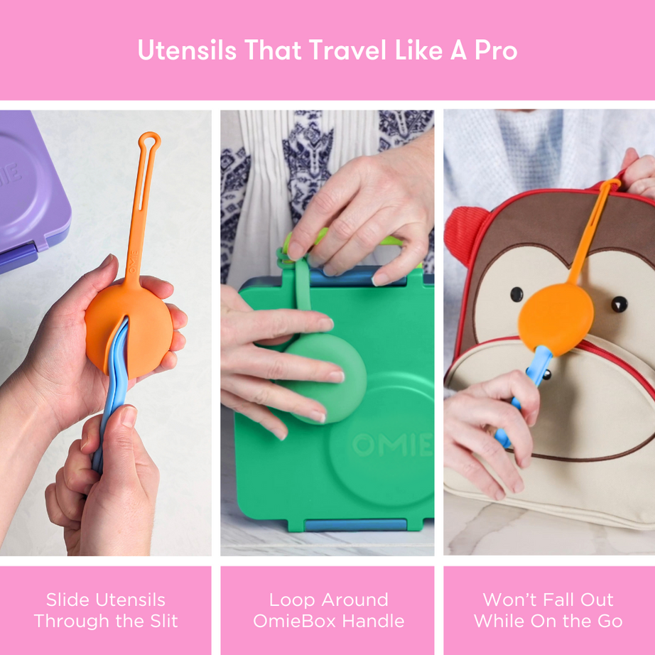 Omiebox - OmiePod Ballon Rosa Silikon Gabel und Löffel Set