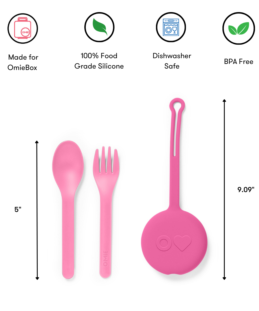 Omiebox - OmiePod Ballon Rosa Silikon Gabel und Löffel Set