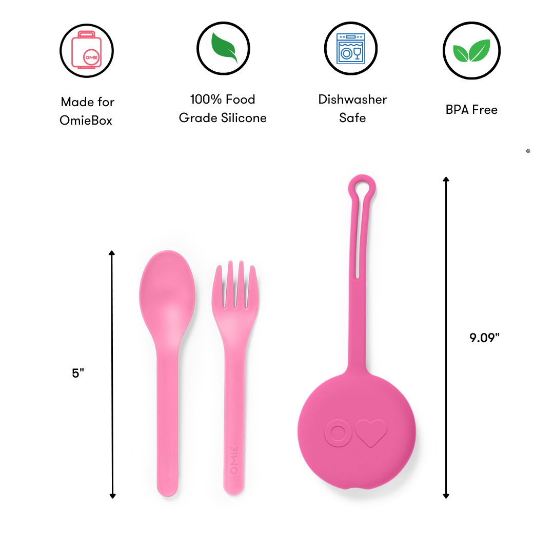 Omiebox - OmiePod Ballon Rosa Silikon Gabel und Löffel Set