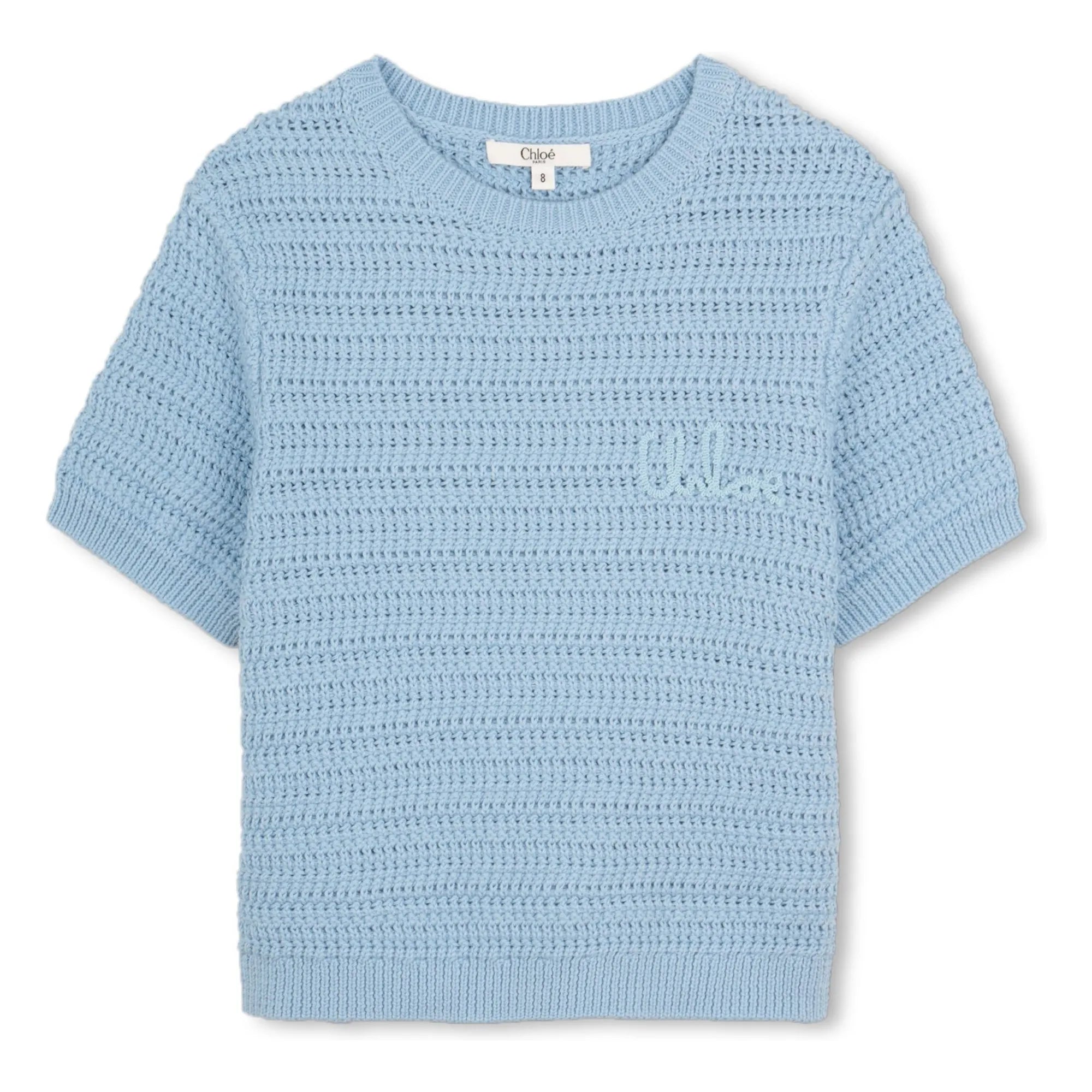 Chloé – Häkel-T-Shirt aus Bio-Baumwolle | Blau