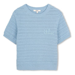 Chloé – Häkel-T-Shirt aus Bio-Baumwolle | Blau