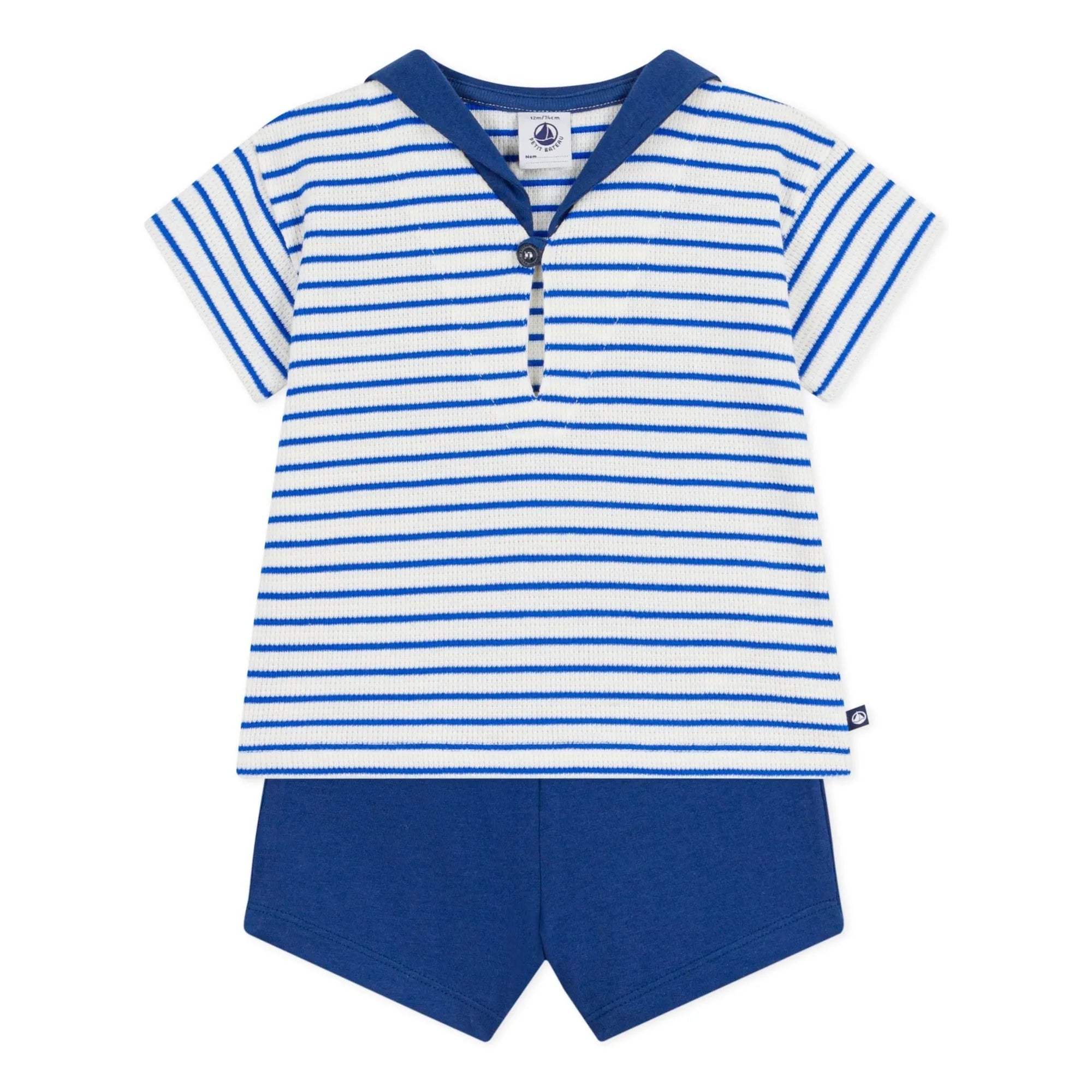 Petit Bateau - Bio-Baumwoll-Waffelstrick T-Shirt und Shorts Set | Blau