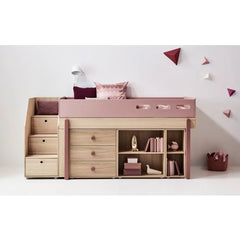 Flexa - Popsicle Halbhohes Bett, mit Treppe und Stauraum 90x200cm | Rosa