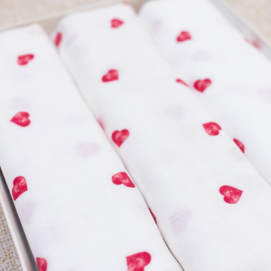Rosa & Blue Muslin Squares - Heart - 3 Pack-Muslin Squares-Heart- | Natural Baby Shower