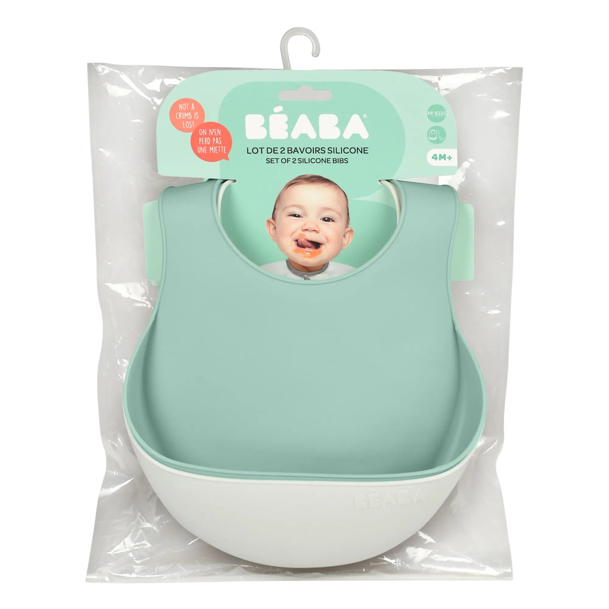 Béaba - Silikon-Lätzchen - 2er Set | Salbei