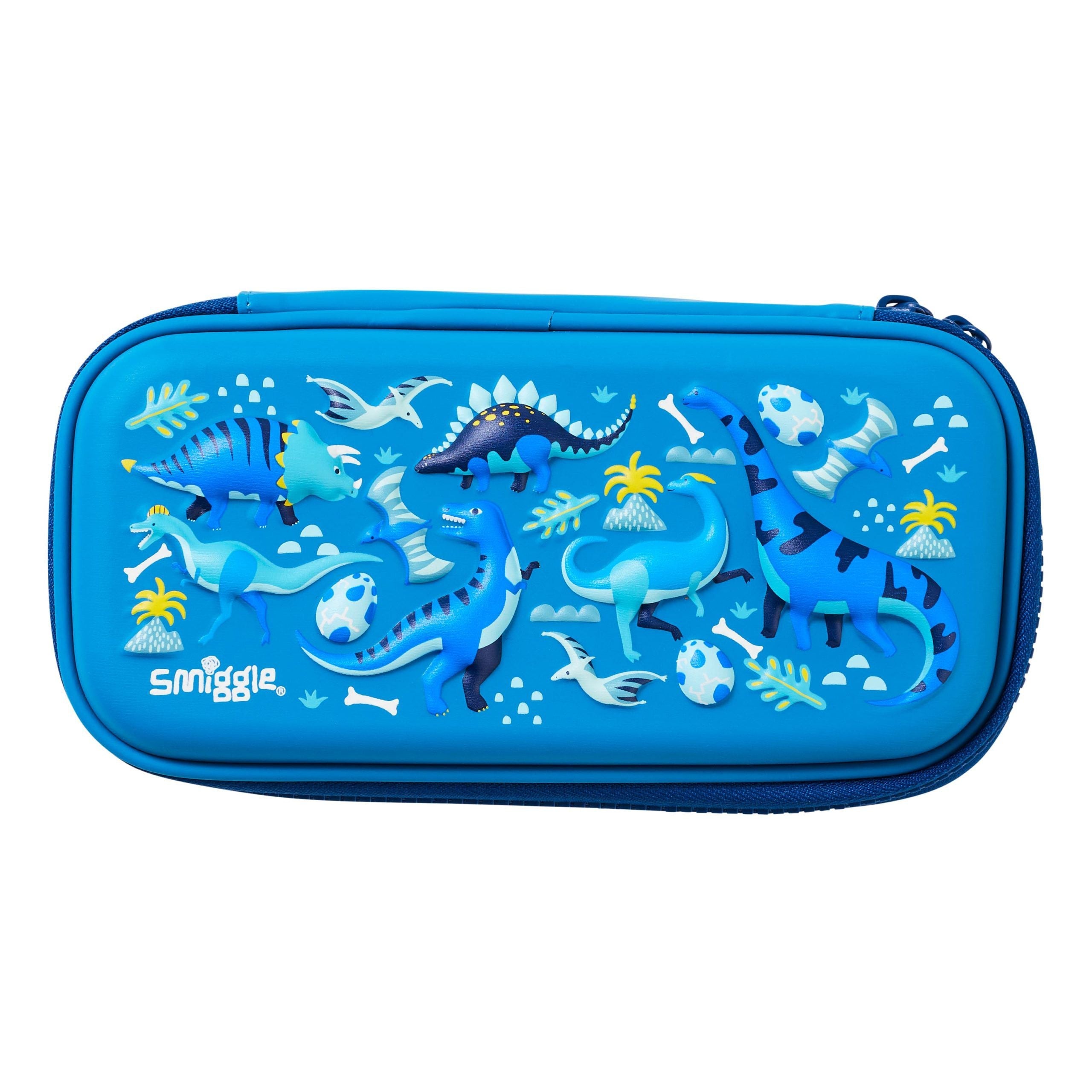 Smiggle – Kleines Federmäppchen mit 3D-Prägung, Hardtop, Blau