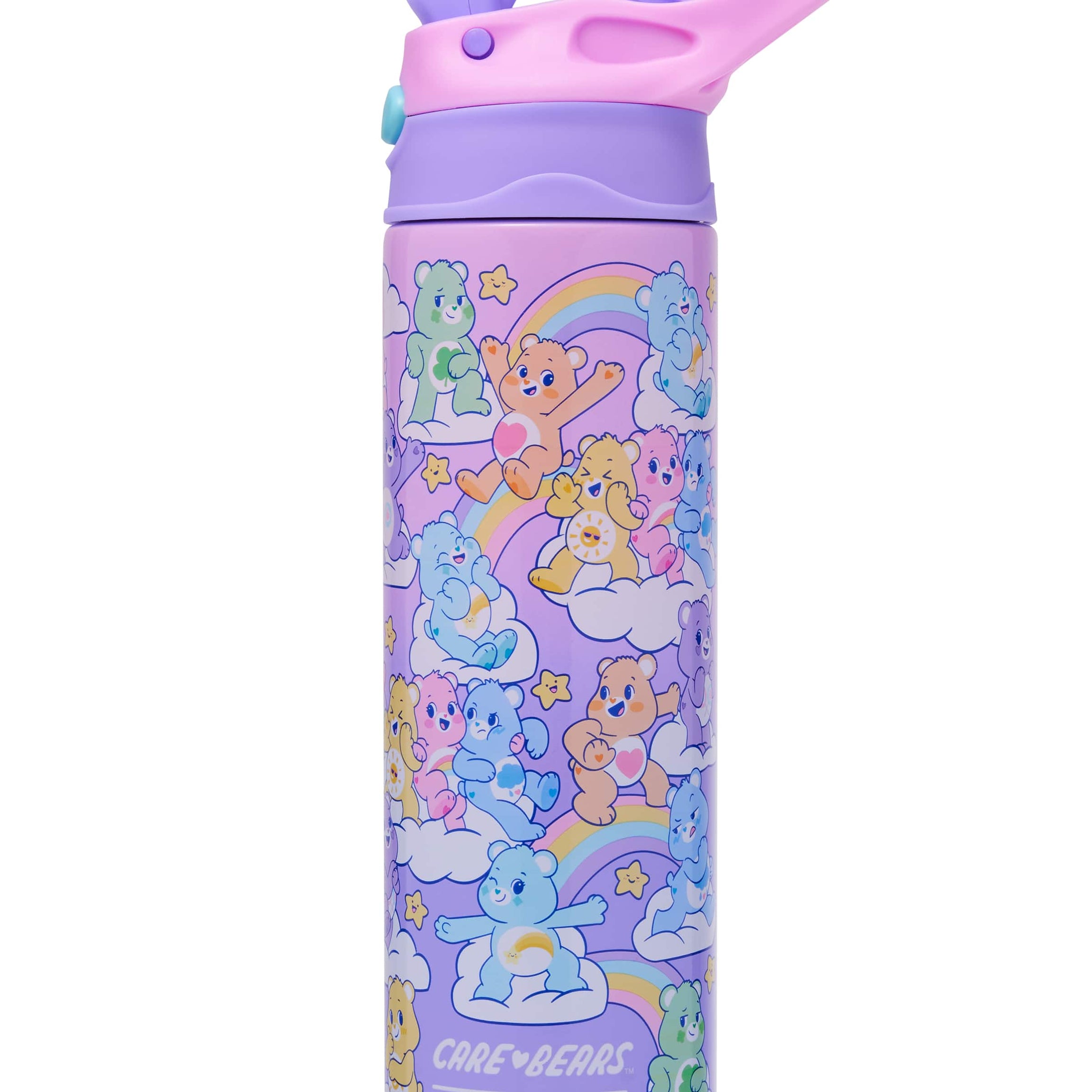 Smiggle - Care Bears 520ML Automatische Edelstahl-Trinkflasche mit verstecktem Strohhalm