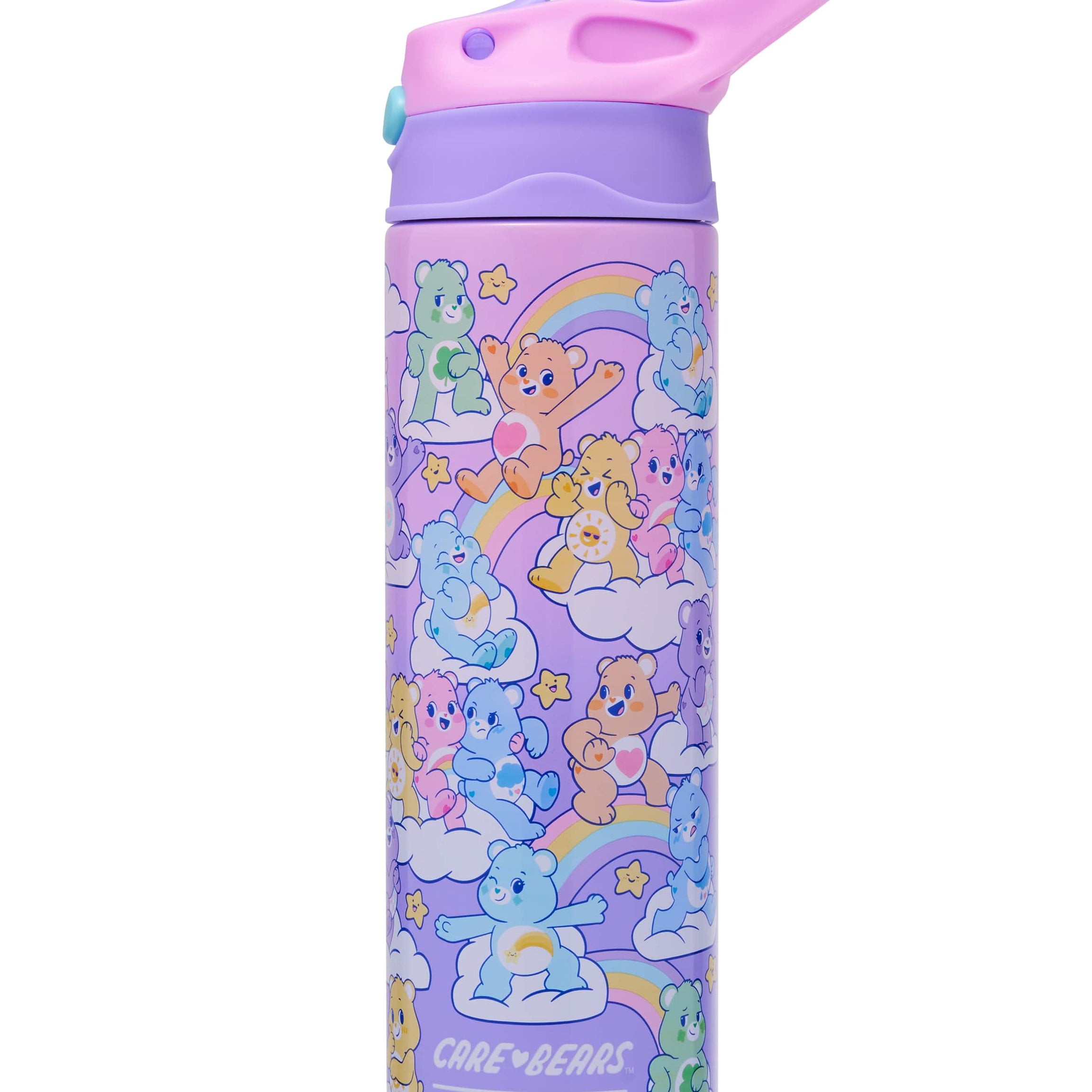 Smiggle - Care Bears 520ML Automatische Edelstahl-Trinkflasche mit verstecktem Strohhalm