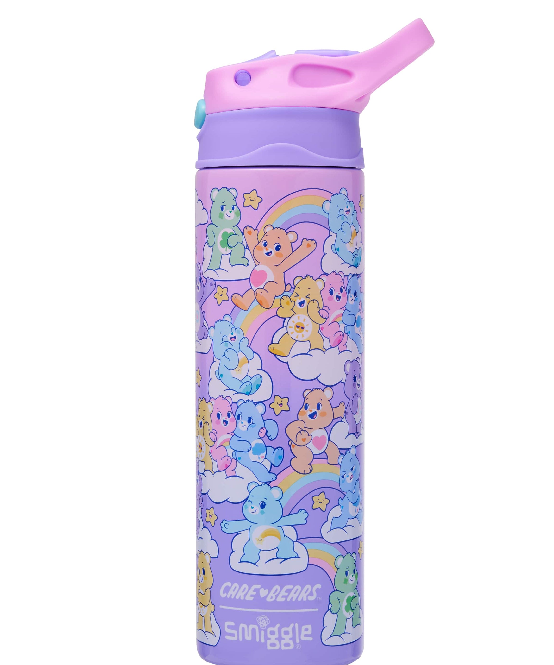 Smiggle - Care Bears 520ML Automatische Edelstahl-Trinkflasche mit verstecktem Strohhalm