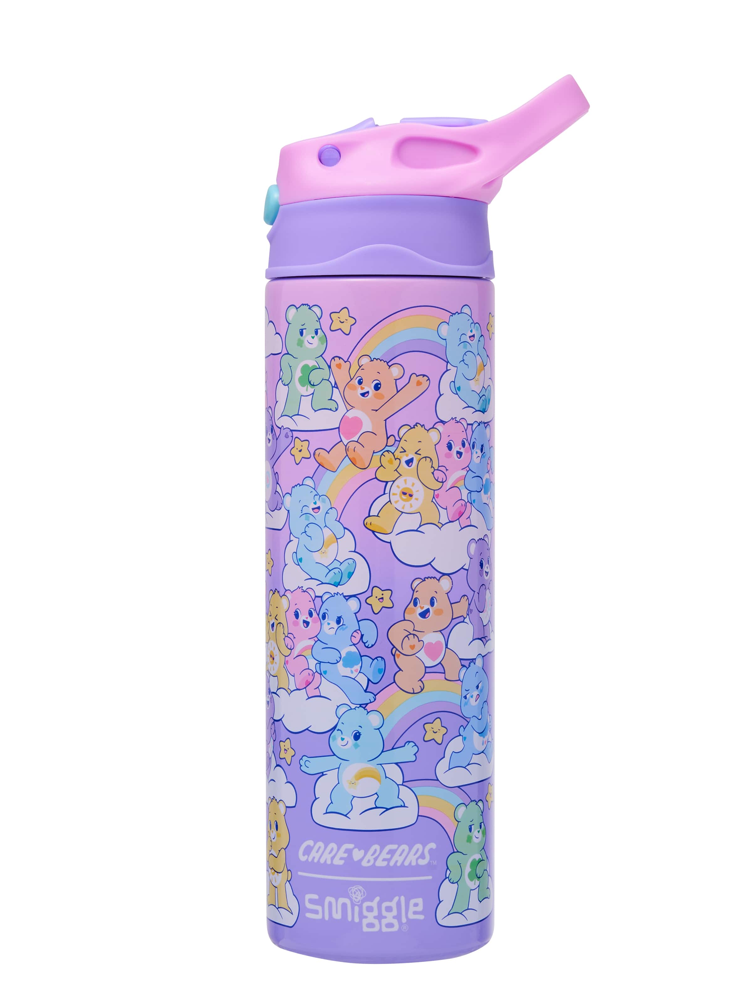 Smiggle - Care Bears 520ML Automatische Edelstahl-Trinkflasche mit verstecktem Strohhalm