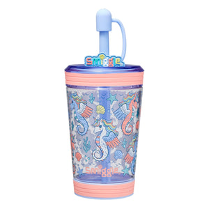 Smiggle – wasserabweisender Seepferdchen-Wasserbecher mit Strohhalm, 580 ml Wasserflasche