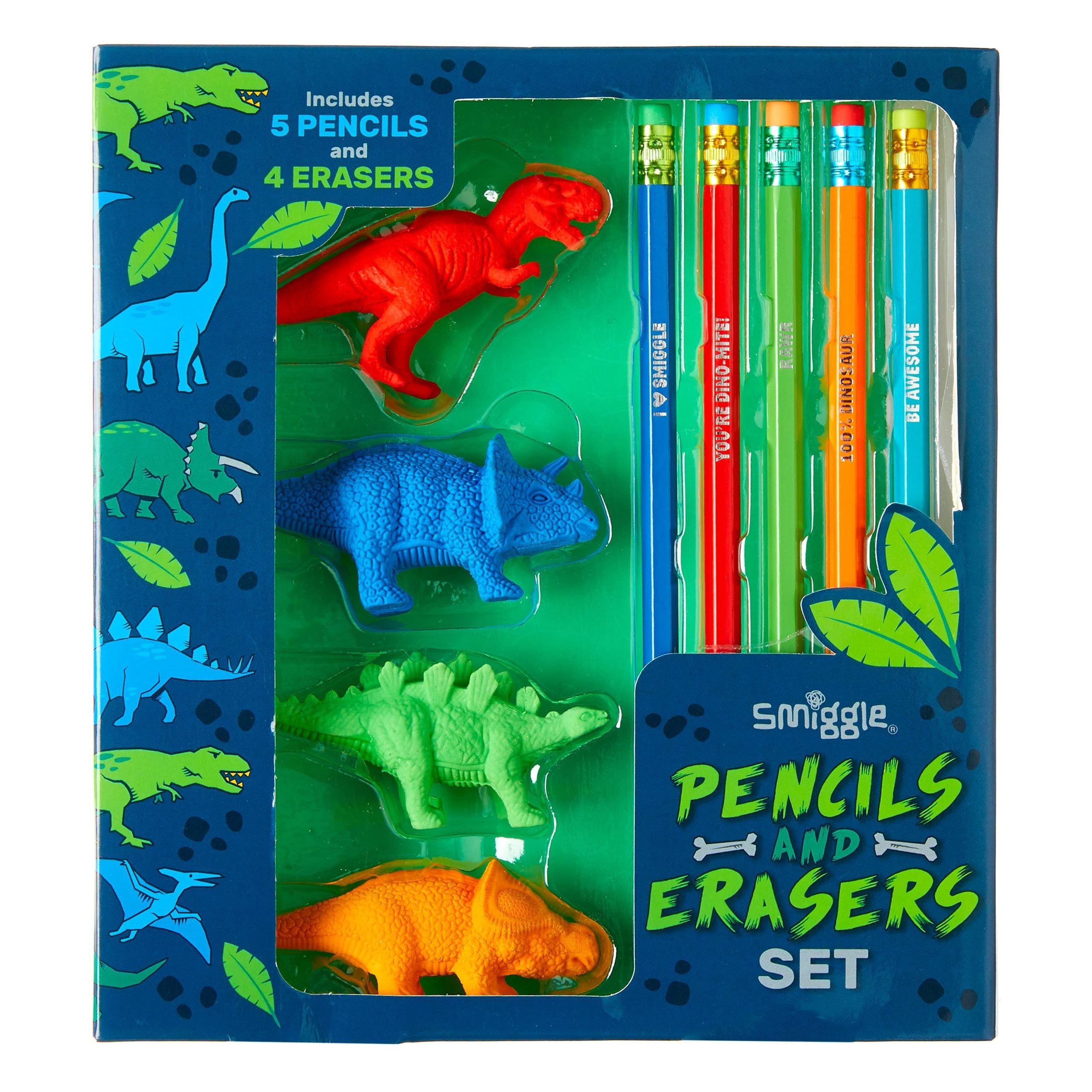 Smiggle – Dinosaurier-Bleistift- und Radiergummi-Set