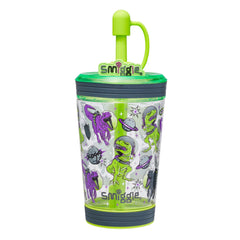 Smiggle – Dinosaurier-Wasserbecher mit Trinkhalm, auslaufsicher, 580 ml. Wasserflasche