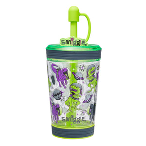 Smiggle – Dinosaurier-Wasserbecher mit Trinkhalm, auslaufsicher, 580 ml. Wasserflasche