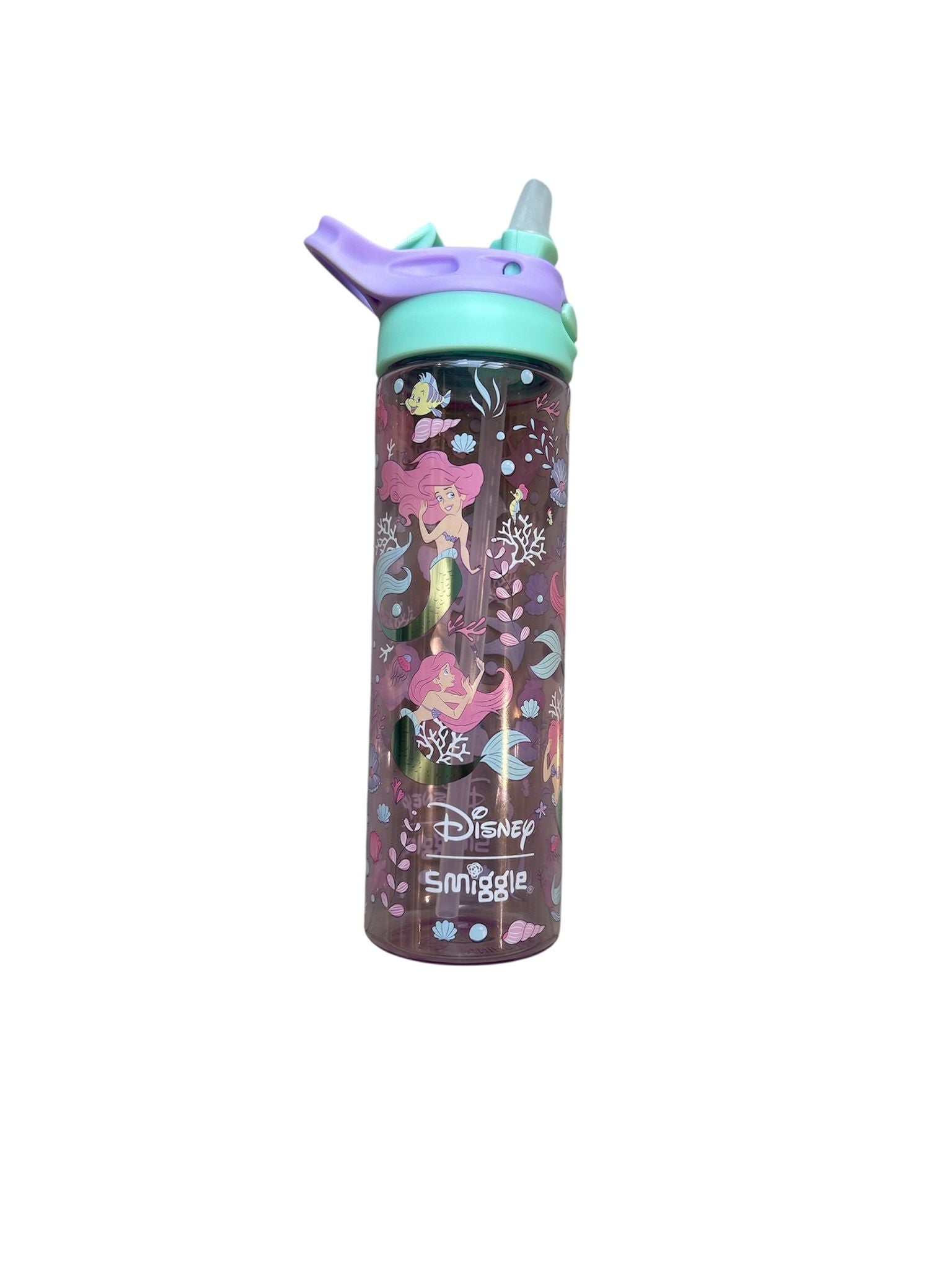 Smiggle - Disney Ariel BPA-freie automatische Trinkflasche mit Strohhalm 650ML
