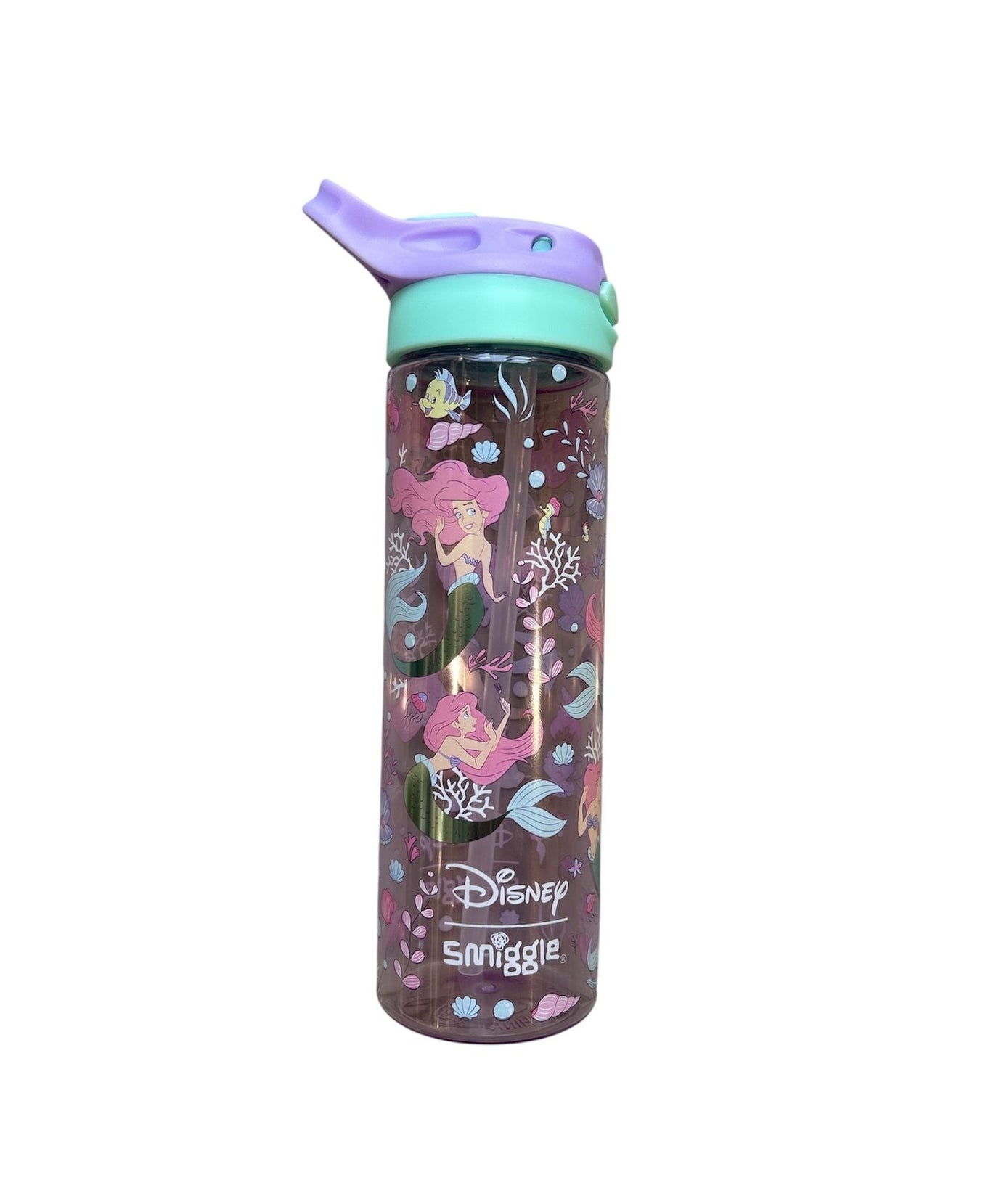 Smiggle - Disney Ariel BPA-freie automatische Trinkflasche mit Strohhalm 650ML