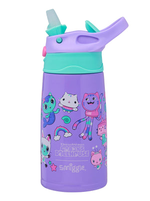 Smiggle – Gabbys Dollhouse 400 ml automatische Stahlflasche mit Strohhalm