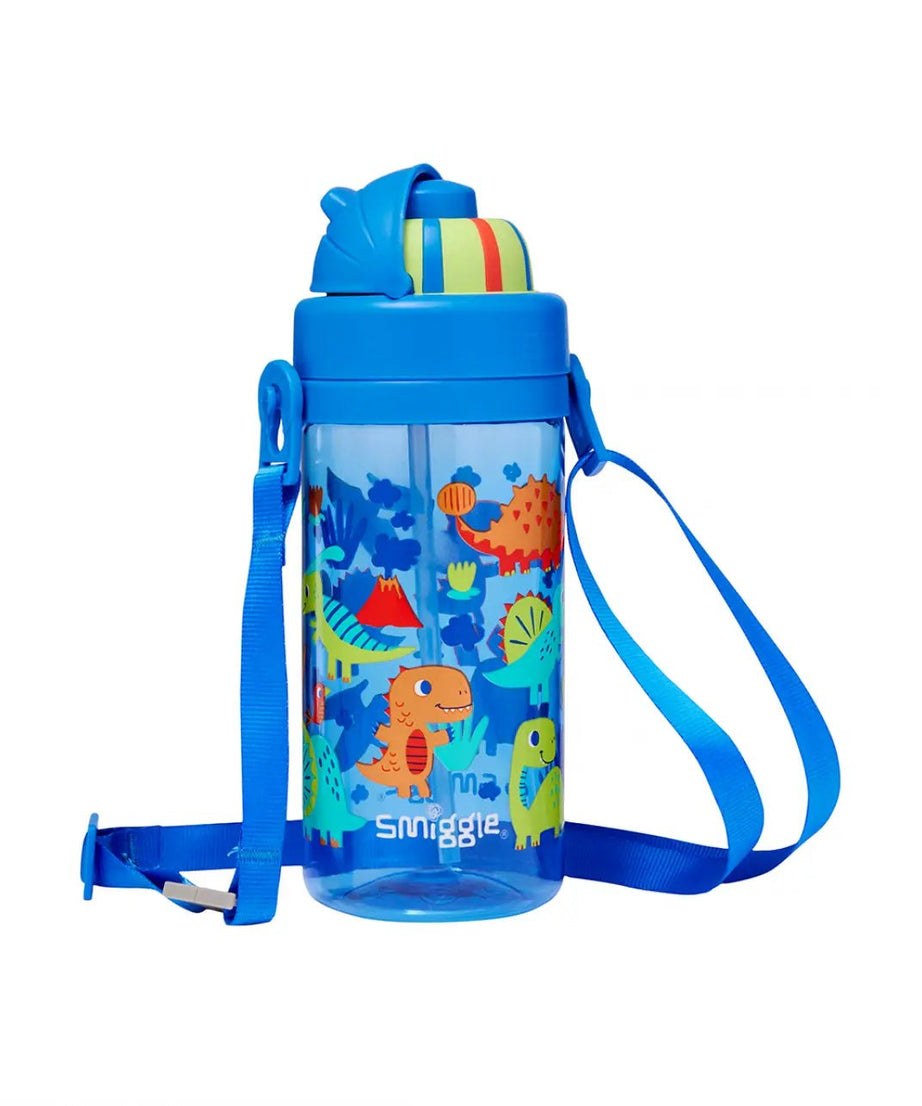 Smiggle - Glide Teeny Tiny Dinossi Design 400 ML BPA-freie Trinkflasche mit verstecktem Strohhalm