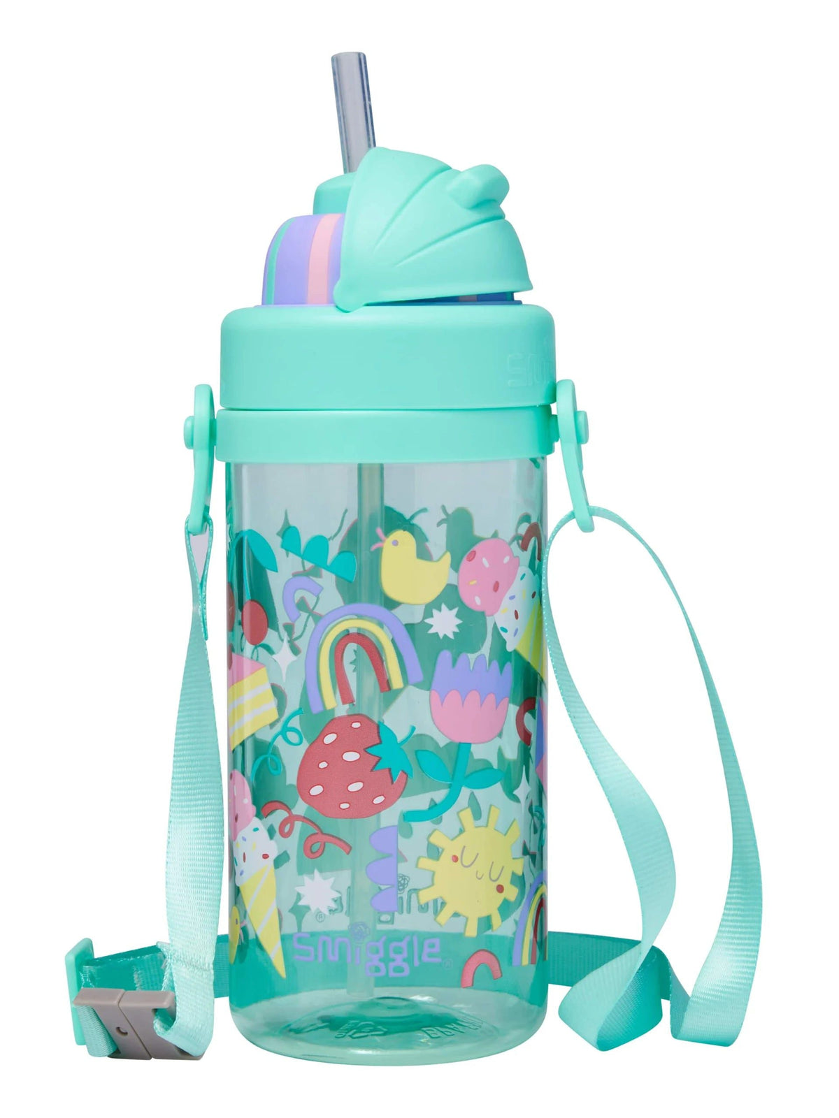 Smiggle - Glide Teeny Tiny 440 ml BPA-freie hängende Wasserflasche mit Strohhalm