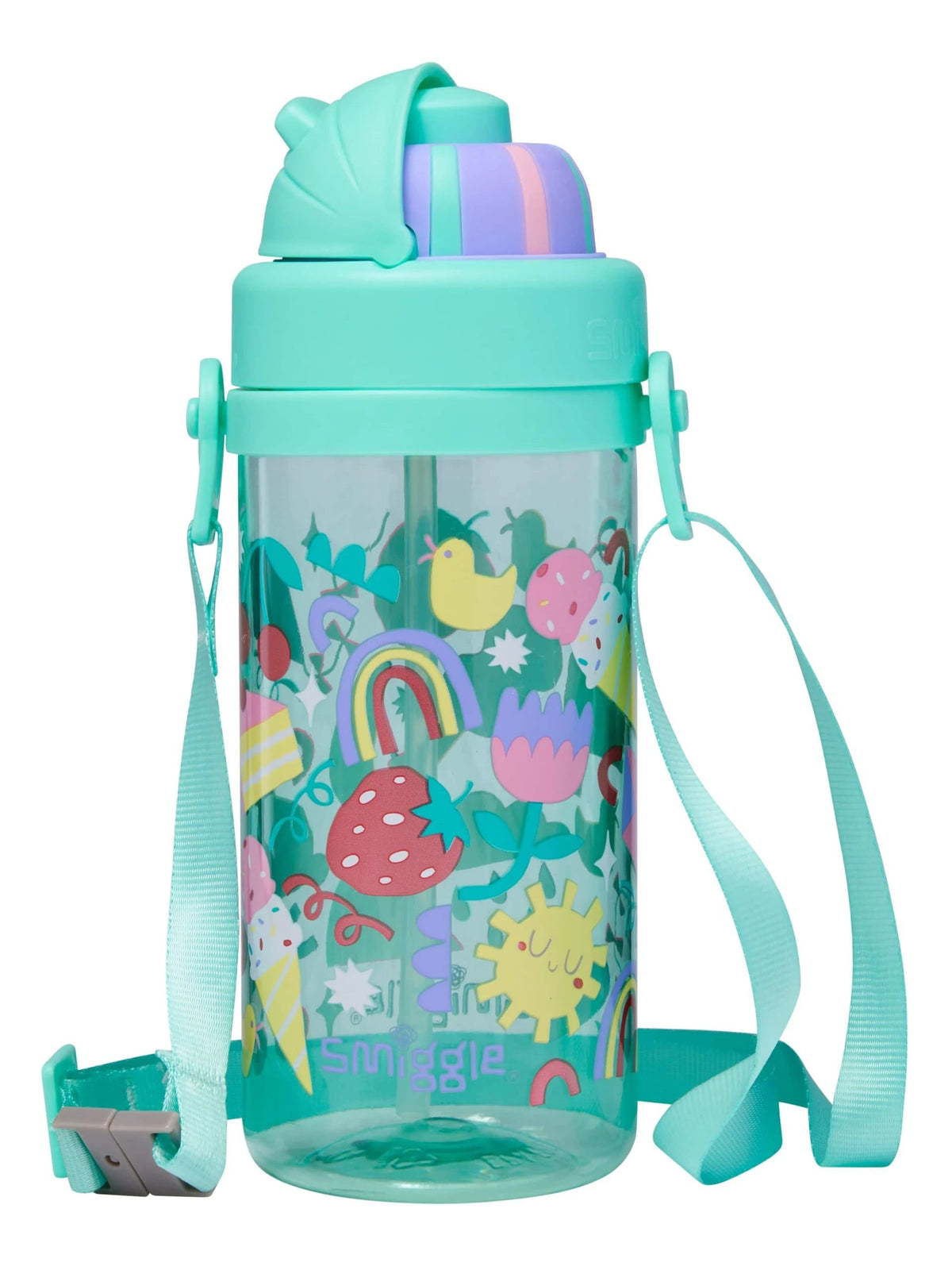 Smiggle - Glide Teeny Tiny 440 ml BPA-freie hängende Wasserflasche mit Strohhalm