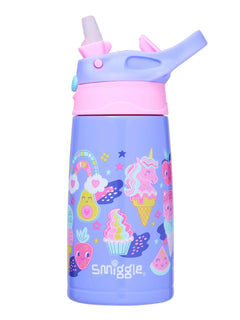 Smiggle – Happy Tales 400 ml automatische Stahlflasche mit Strohhalm