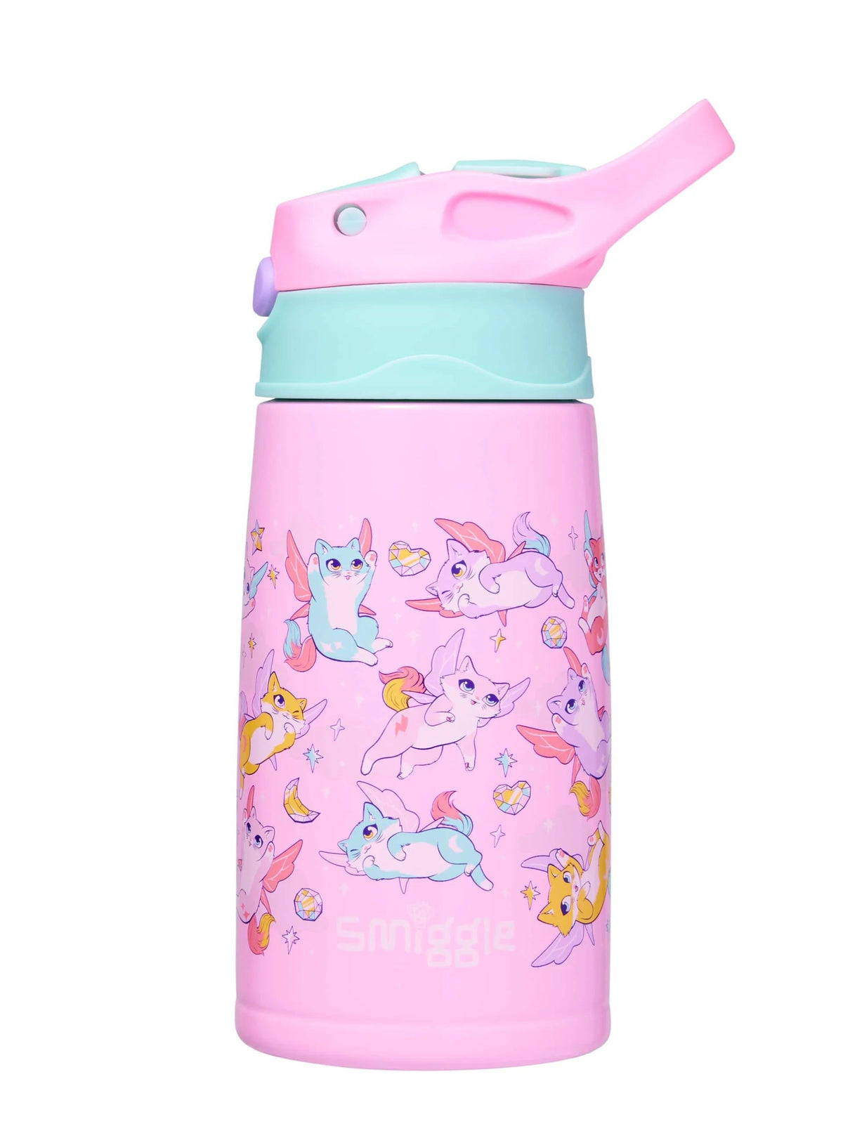 Smiggle – Happy Tales 400 ml Flasche mit automatischem Stahlstrohhalm