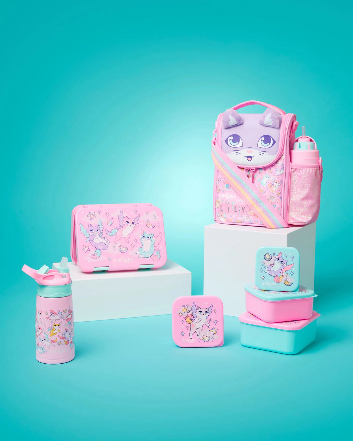 Smiggle – Happy Tales 400 ml Flasche mit automatischem Stahlstrohhalm