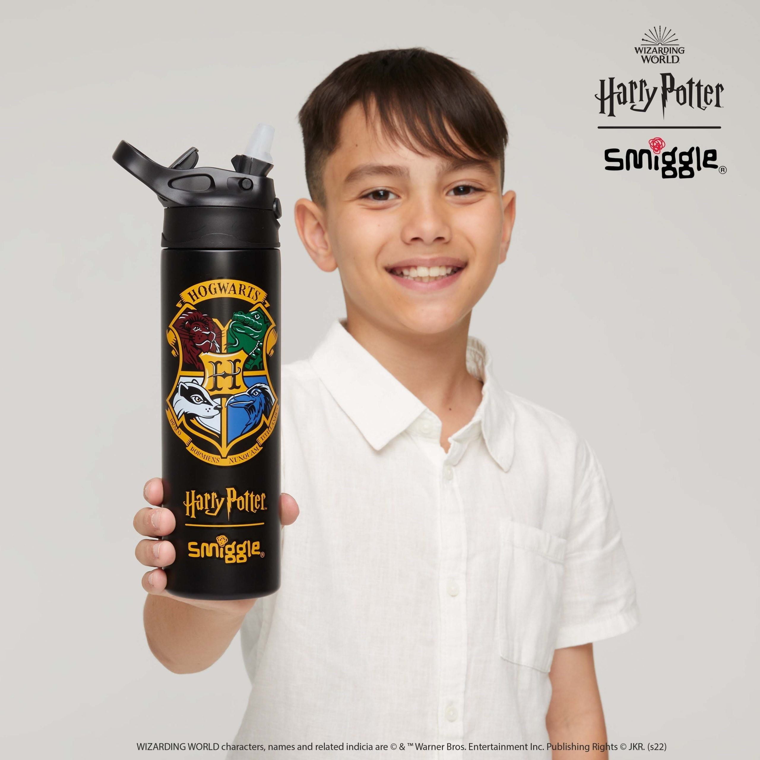 Smiggle – Harry Potter 520 ml Stahlflasche mit automatischem Strohhalm