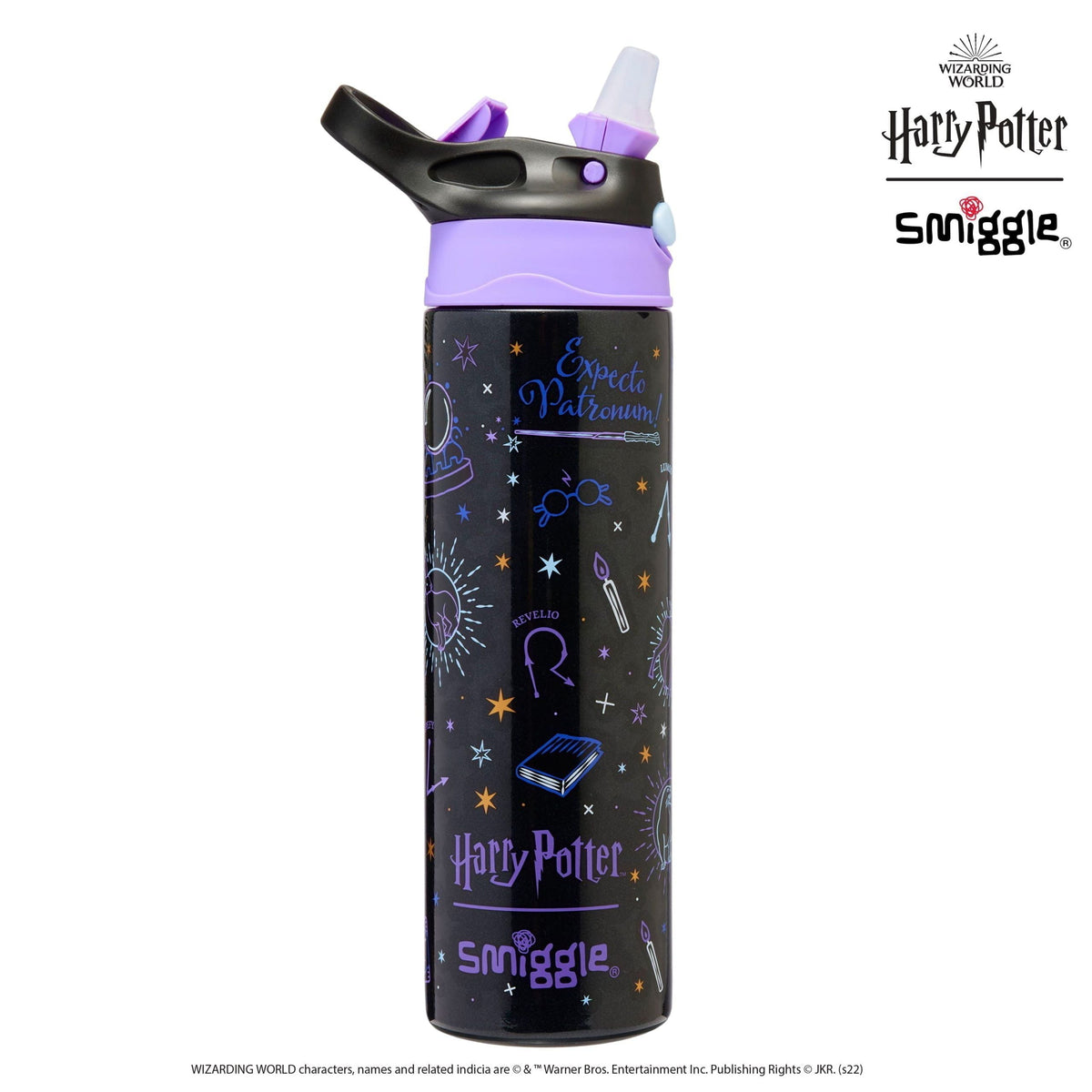 Smiggle – Harry Potter 520 ml Stahlflasche mit automatischem Strohhalm