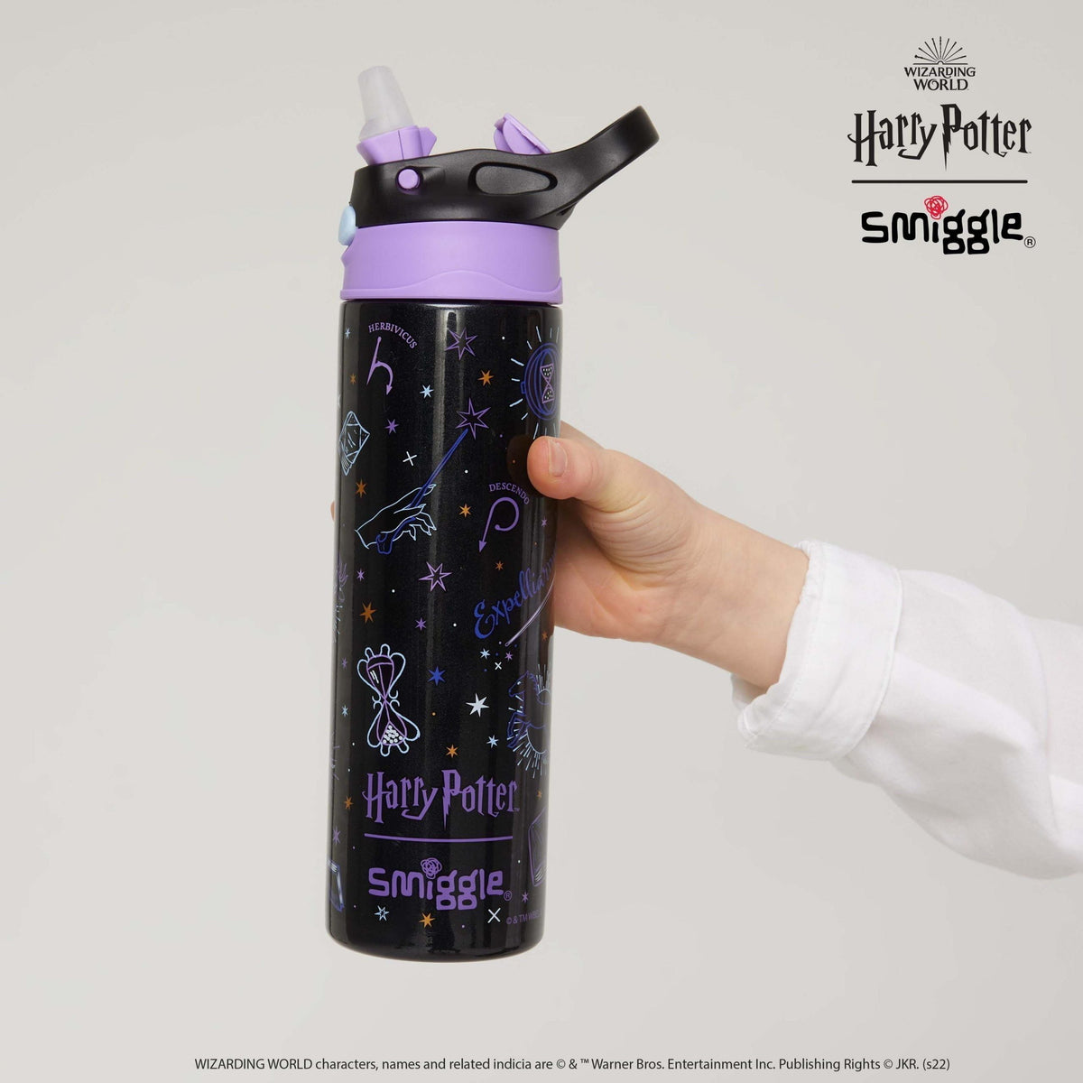 Smiggle – Harry Potter 520 ml Stahlflasche mit automatischem Strohhalm