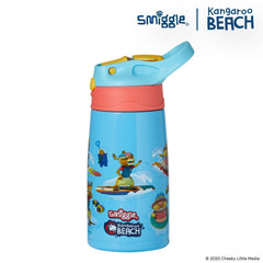 Smiggle - Kangaroo Beach Steel Automatische Wasserflasche mit Strohhalm 400 ml