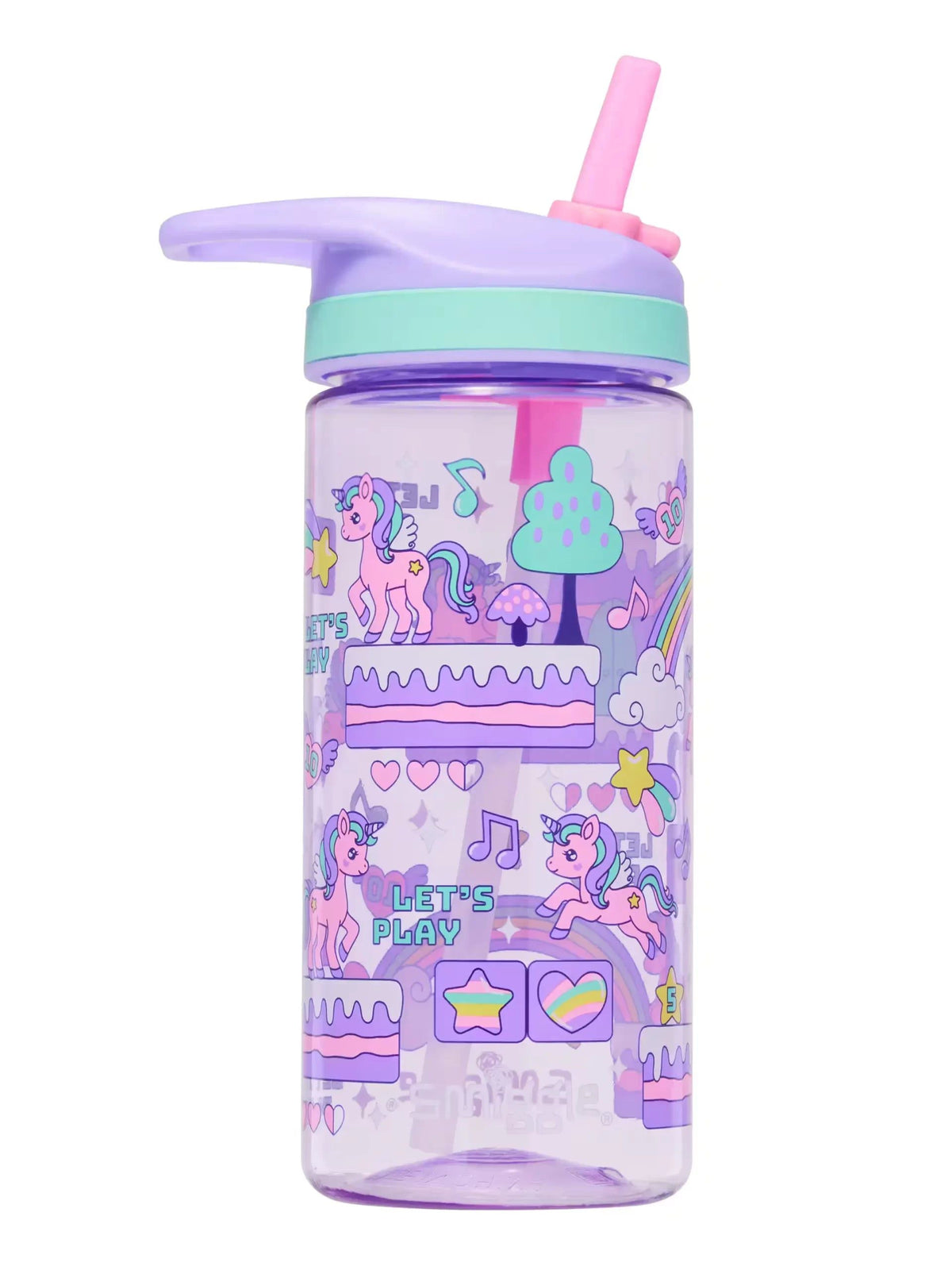 Smiggle - Let's Play 440 ML BPA-freie Trinkflasche mit Strohhalm