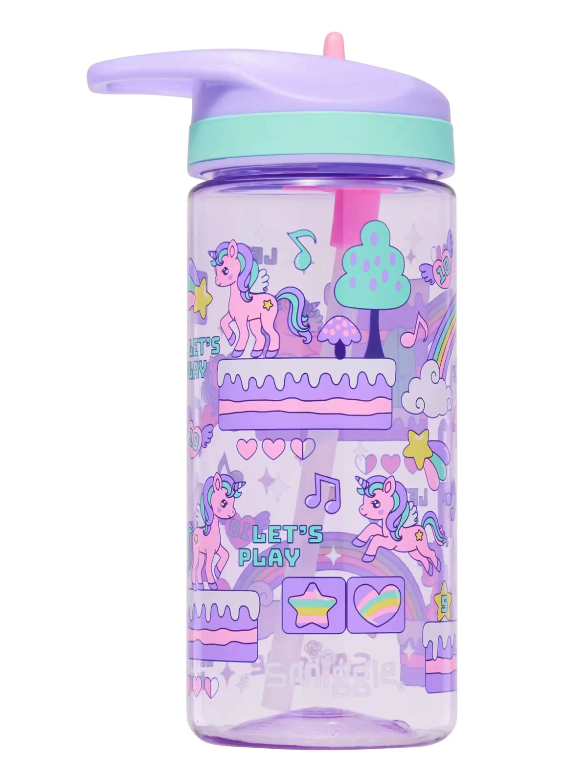 Smiggle - Let's Play 440 ML BPA-freie Trinkflasche mit Strohhalm