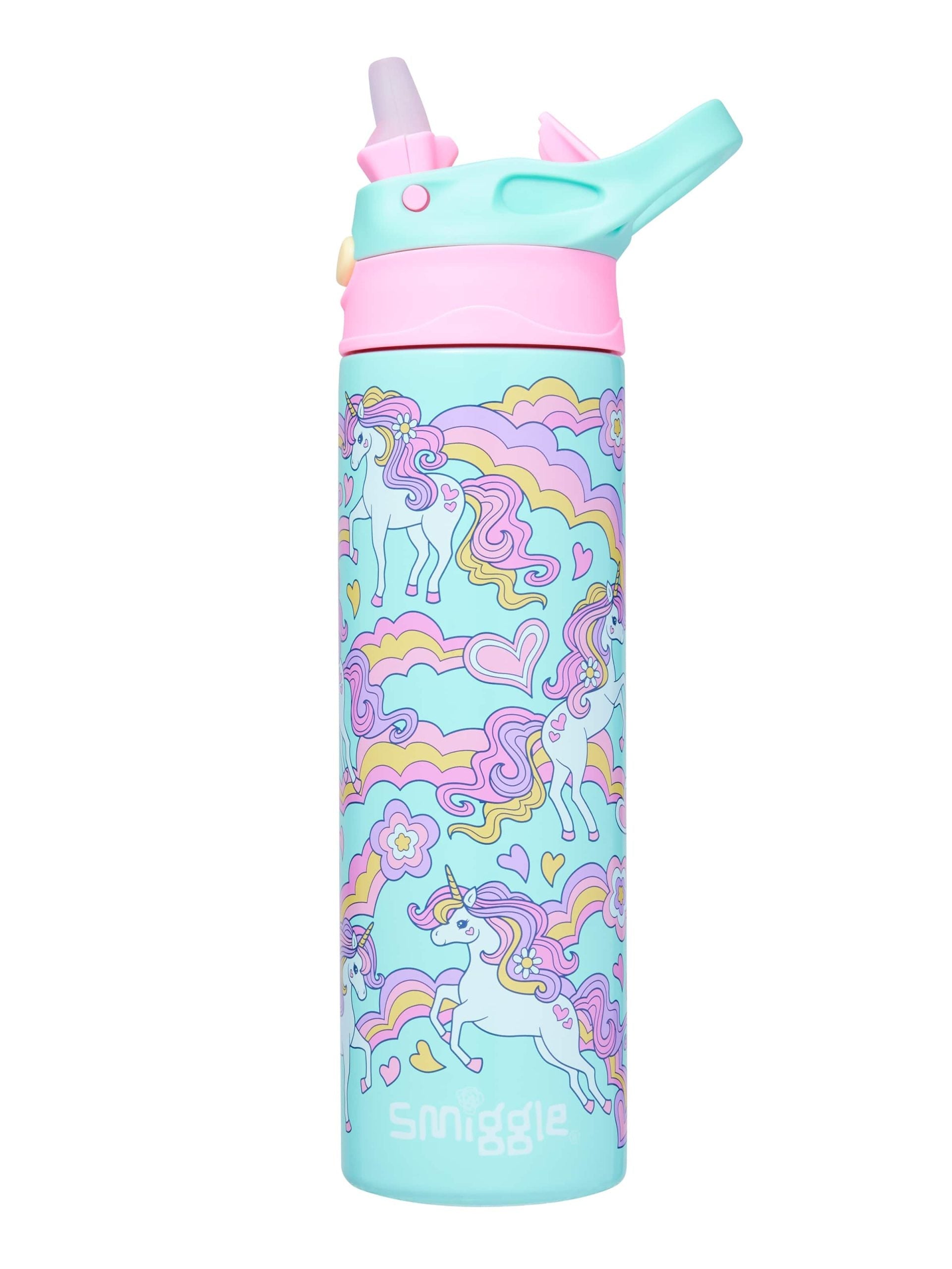 Smiggle – Limitless Automatik-Flasche aus Edelstahl, 520 ml, mit Strohhalm