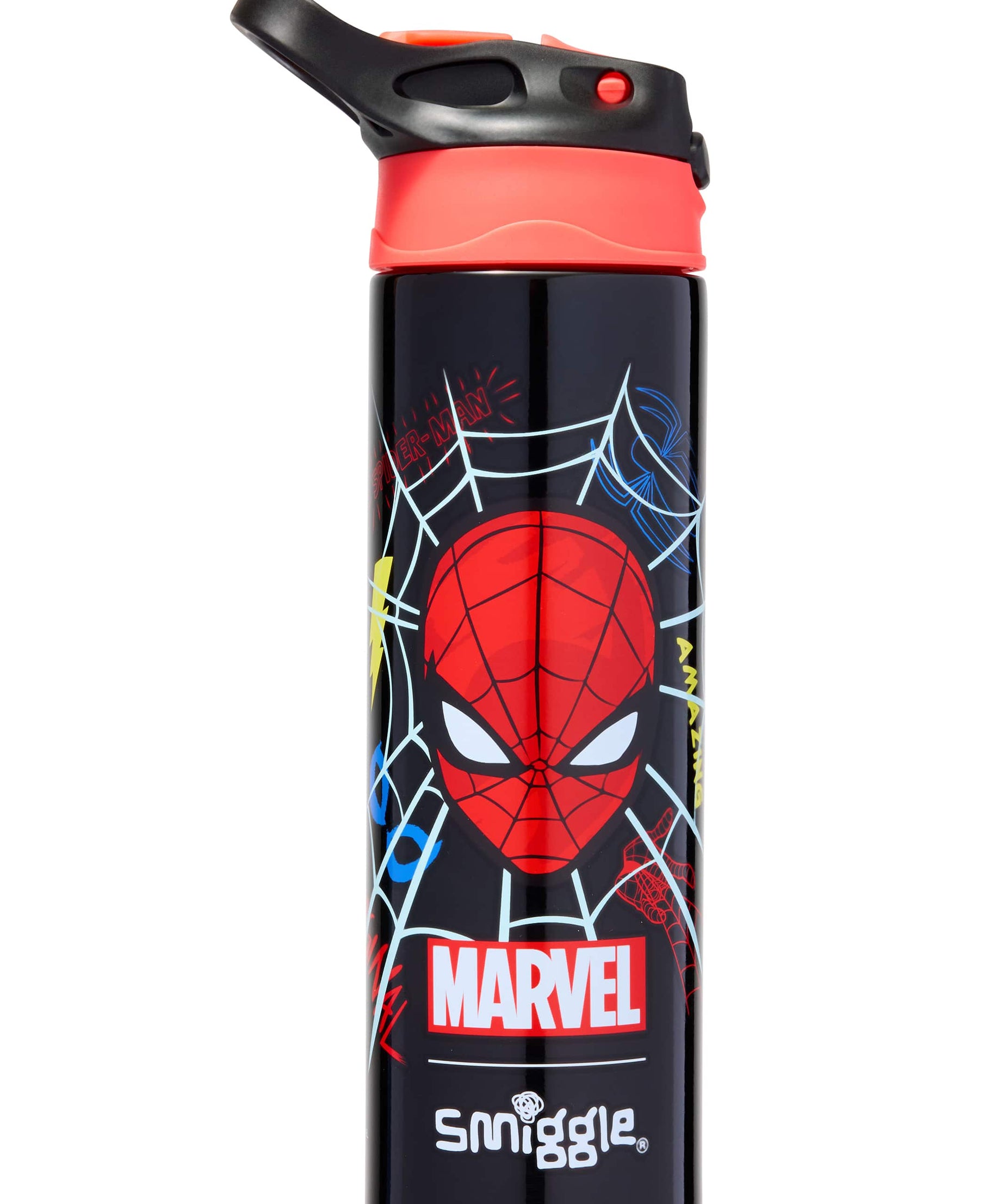 Smiggle - Marvel Spiderman BPA-freie automatische Trinkflasche mit Strohhalm 650ML