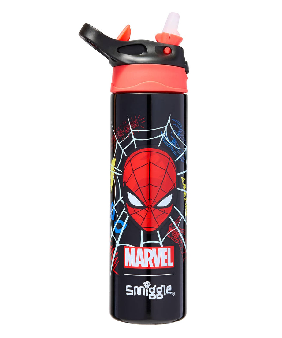 Smiggle - Marvel Spiderman BPA-freie automatische Trinkflasche mit Strohhalm 650ML