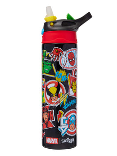 Smiggle - Marvel Isolierte Trinkflasche aus Edelstahl mit automatischem Strohhalm, 520 ml